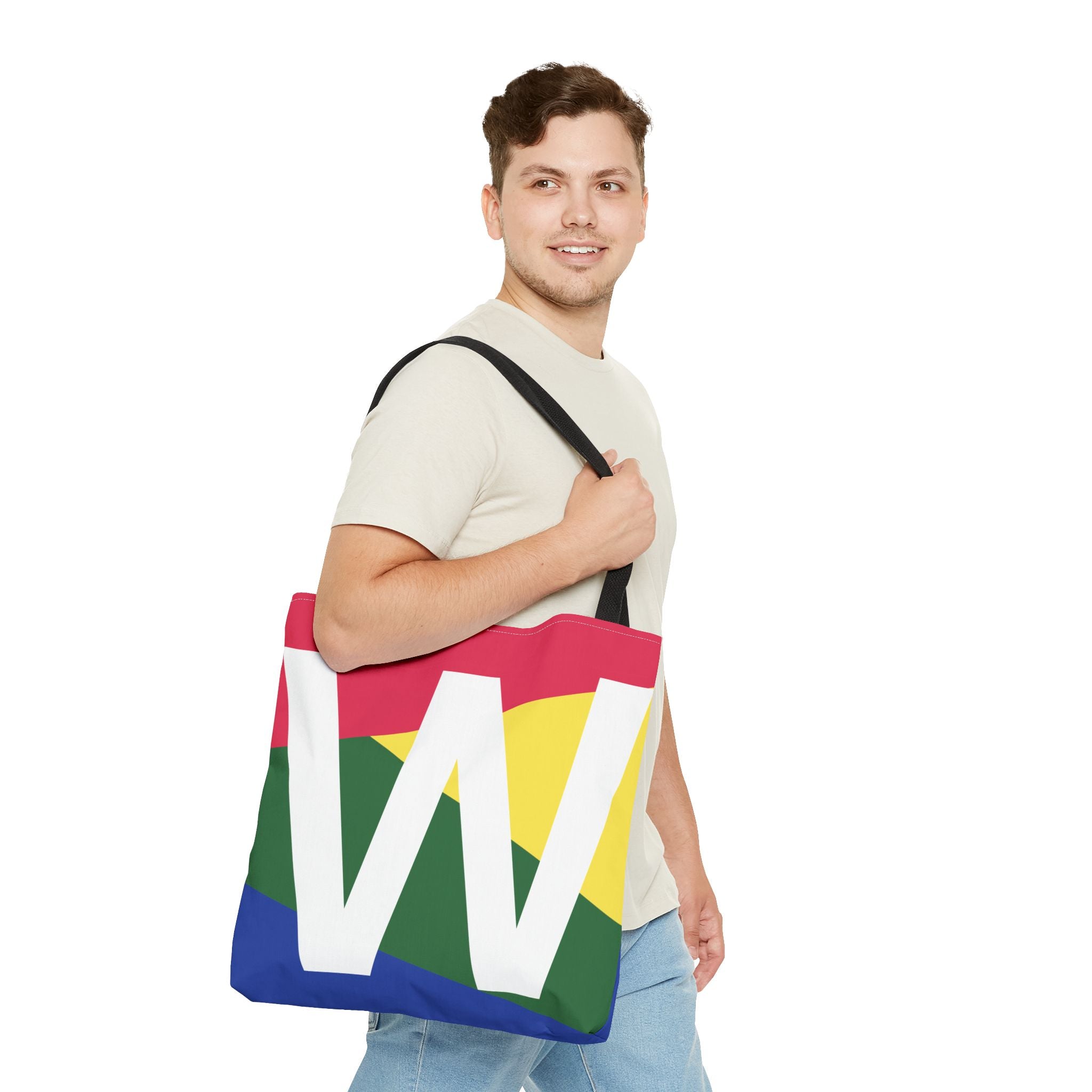 Monogram 'W' Colorblock Tote Bag — Personalized Initial W Shoulder Tote