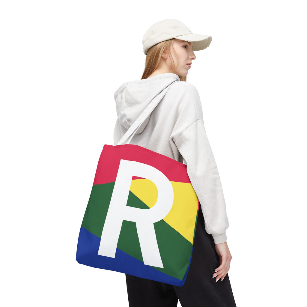 Monogram 'R' Colorblock Tote Bag — Personalized Initial R Shoulder Tote