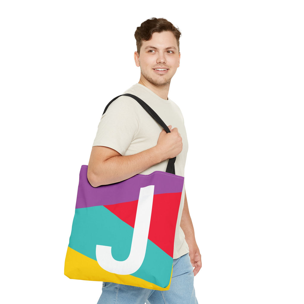Monogram 'J' Colorblock Tote Bag — Personalized Initial J Shoulder Tote