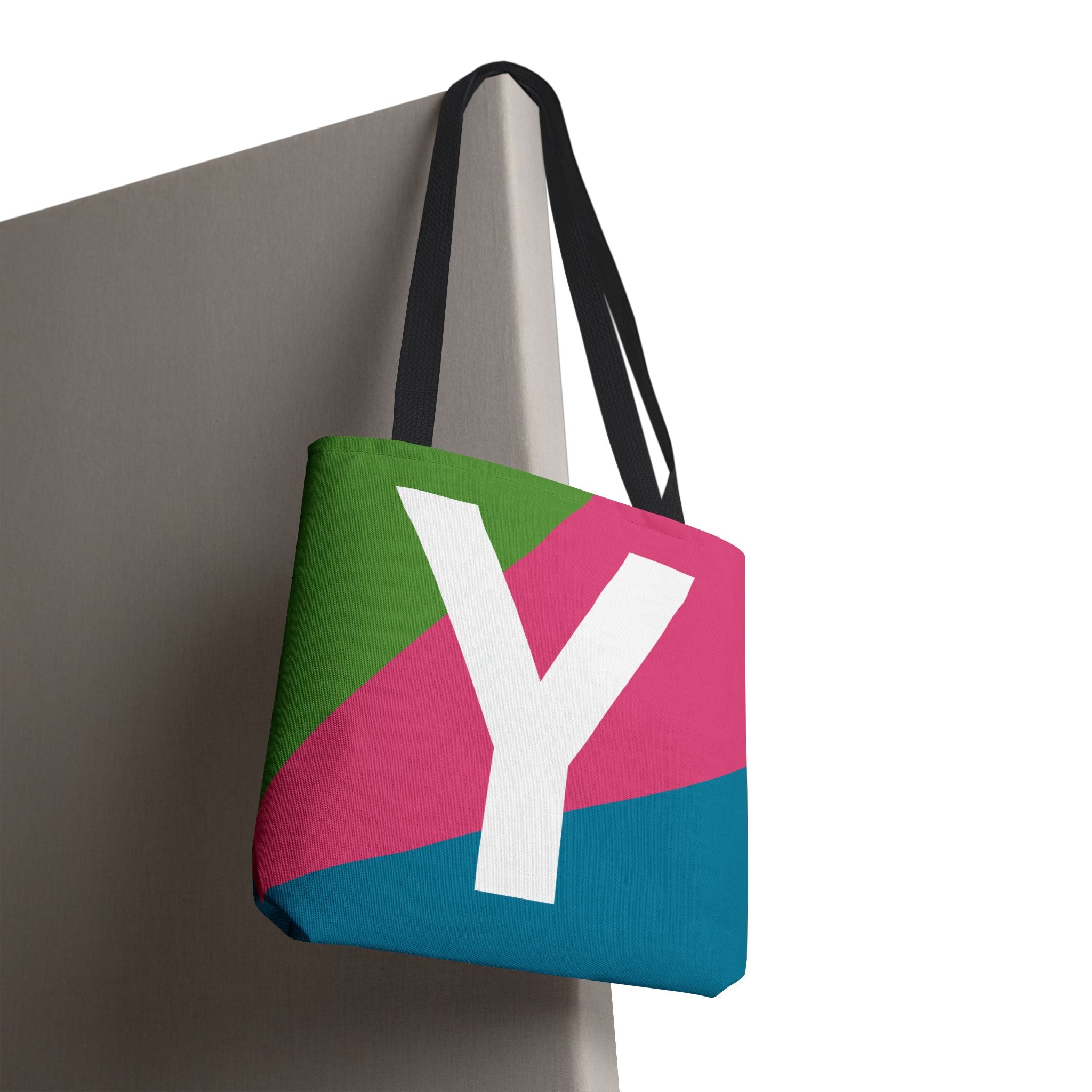 Monogram 'Y' Colorblock Tote Bag — Personalized Initial Y Shoulder Tote