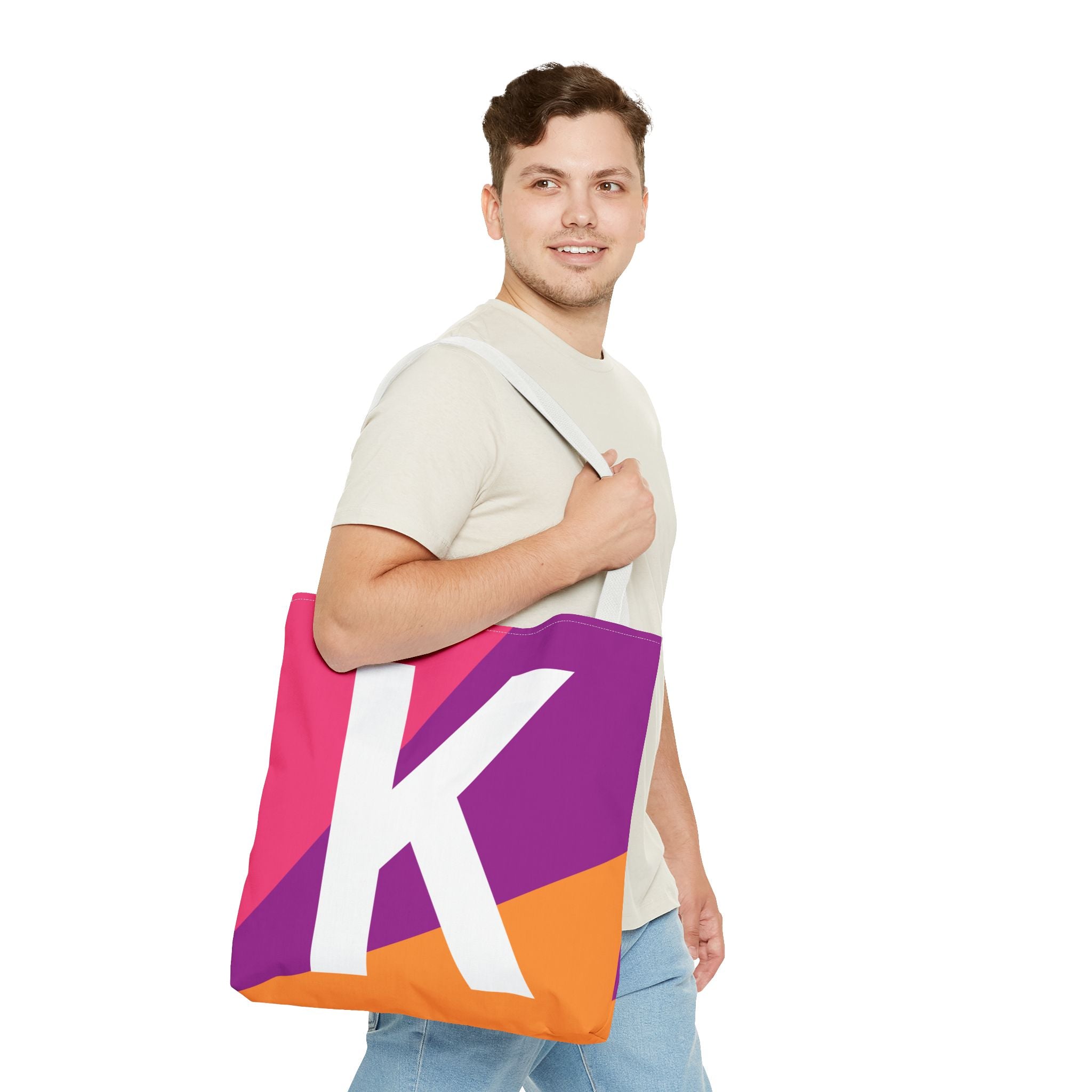 Monogram 'K' Colorblock Tote Bag — Personalized Initial K Shoulder Tote