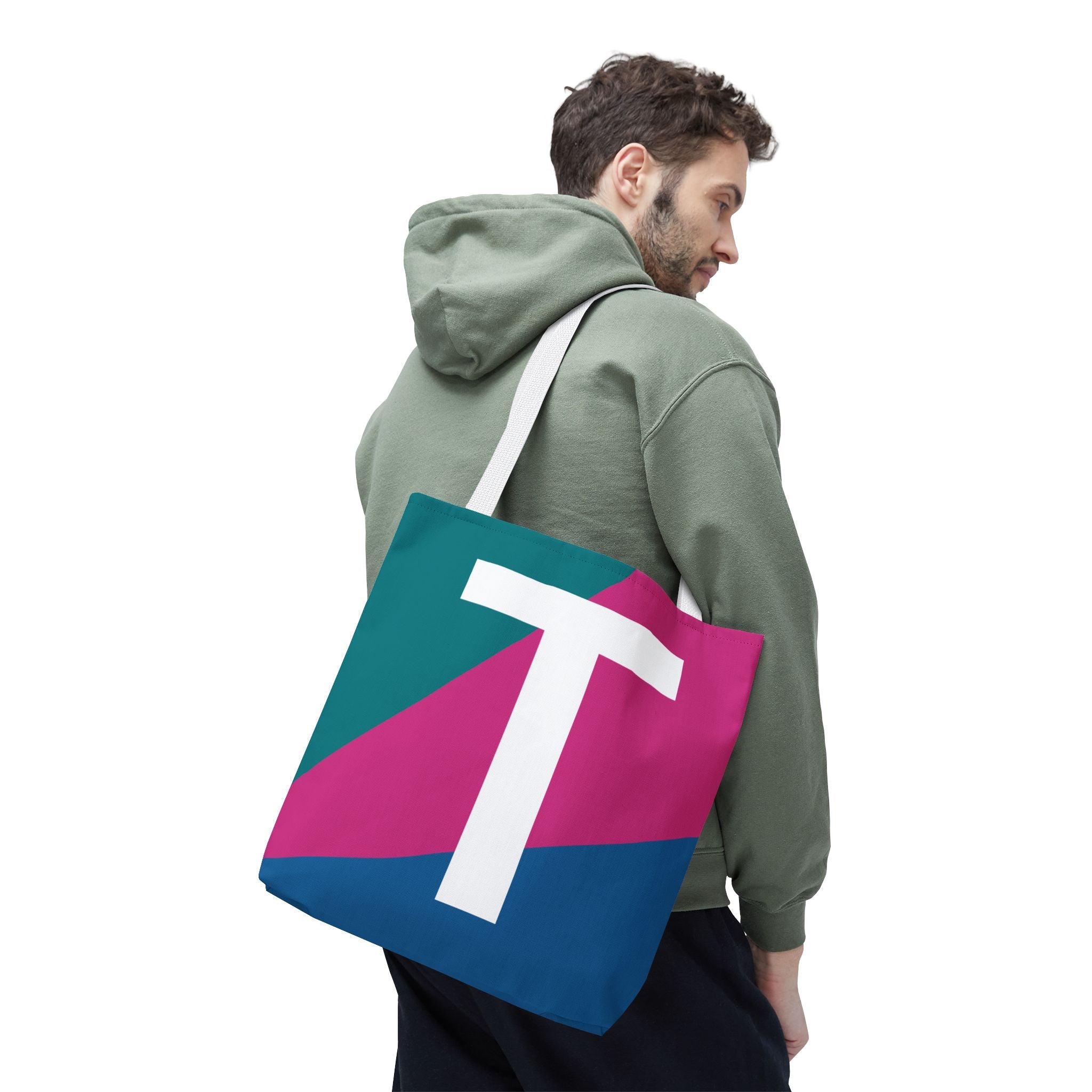 Monogram 'T' Colorblock Tote Bag — Personalized Initial T Shoulder Tote