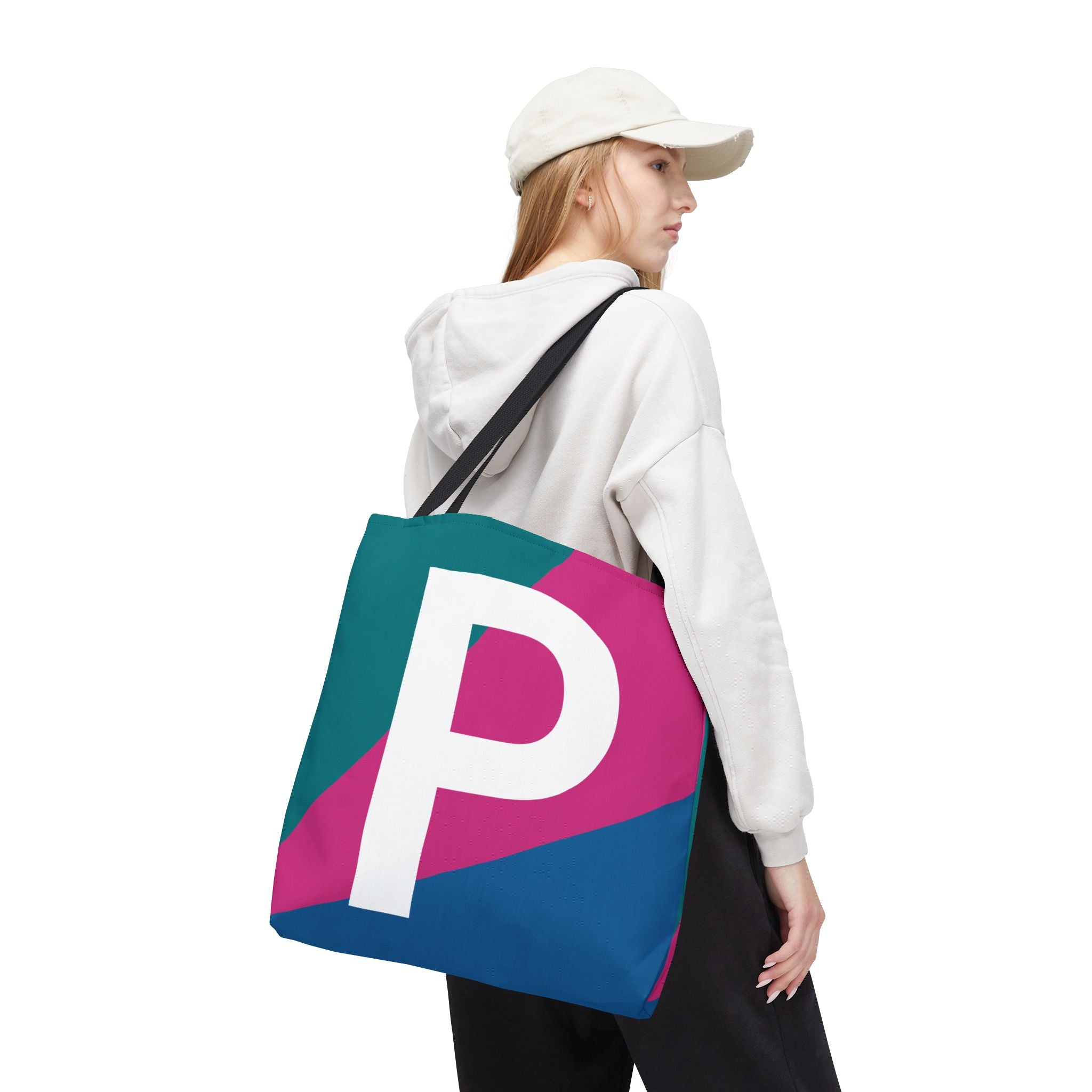 Monogram 'P' Colorblock Tote Bag — Personalized Initial P Shoulder Tote