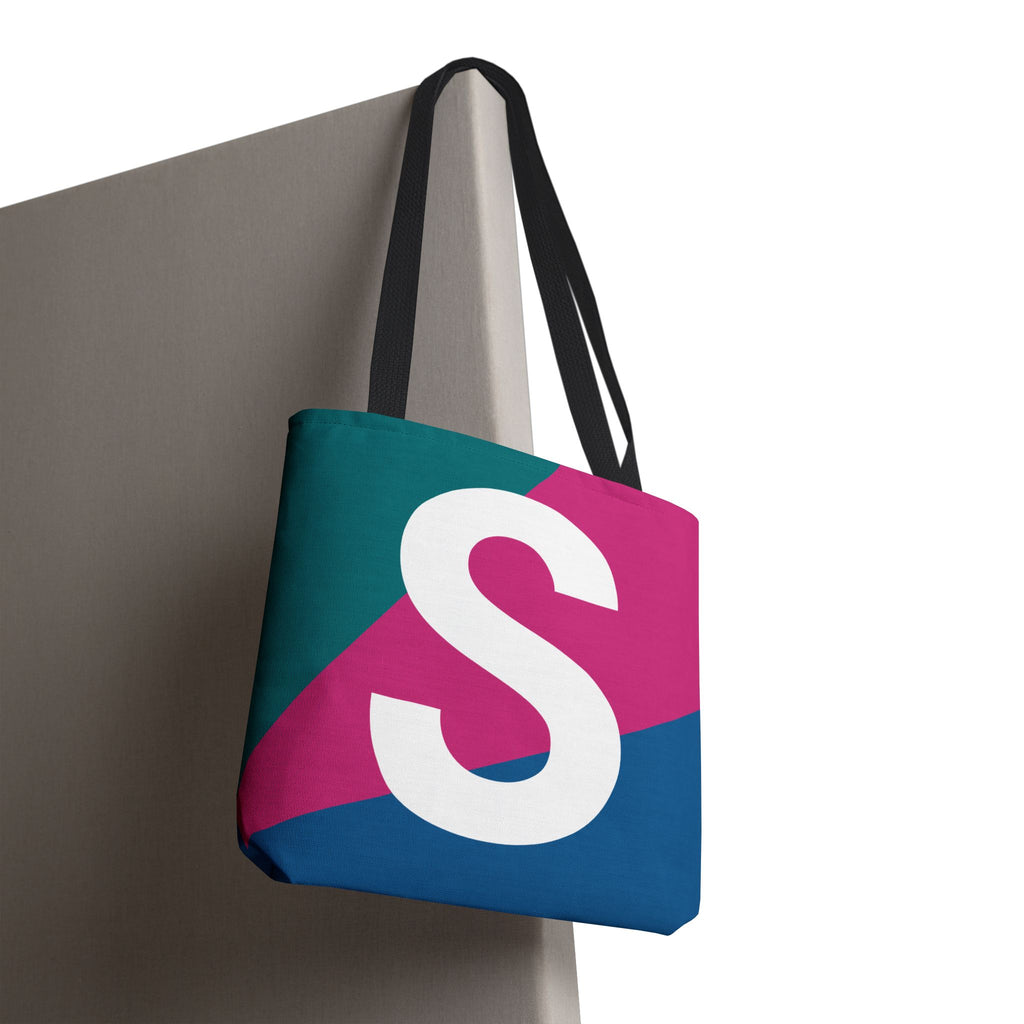 Monogram 'S' Colorblock Tote Bag — Personalized Initial S Shoulder Tote