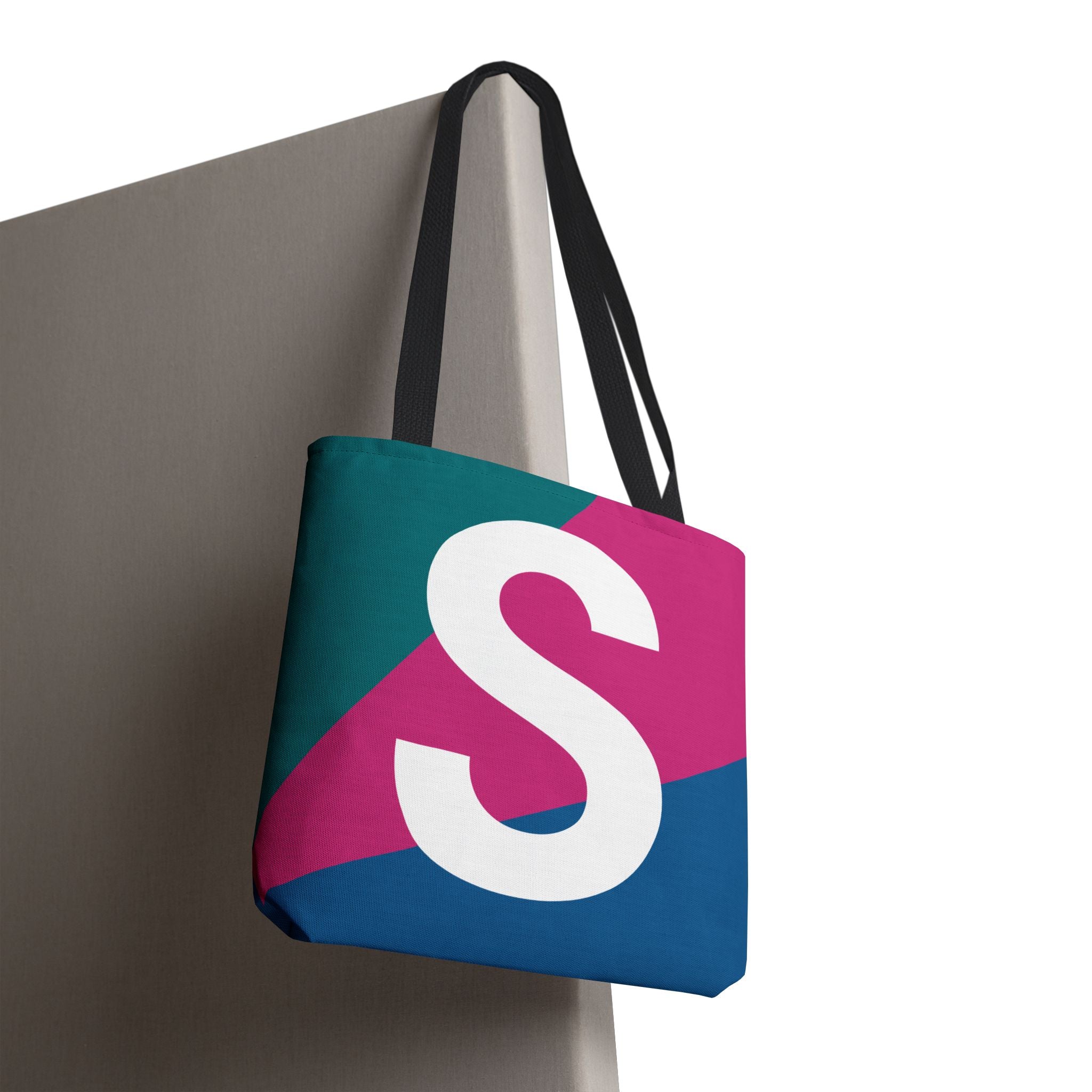 Monogram 'S' Colorblock Tote Bag — Personalized Initial S Shoulder Tote