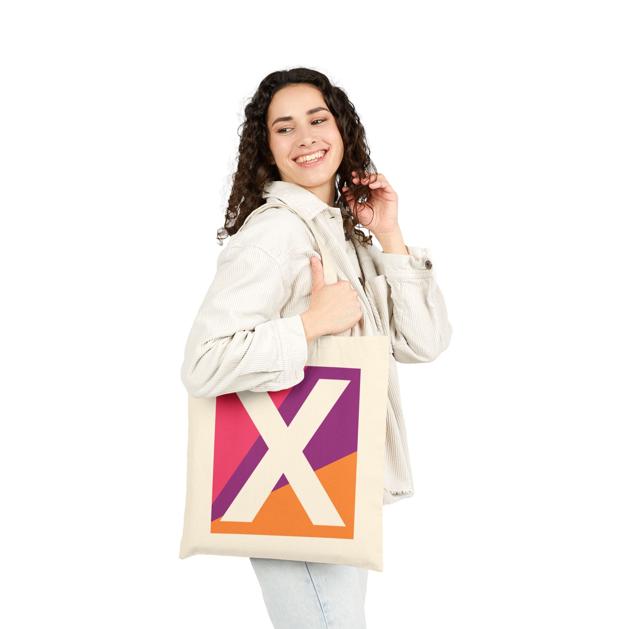 Initial X Colorblock Canvas Tote Bag — Monogram Letter X Reusable Grocery Tote