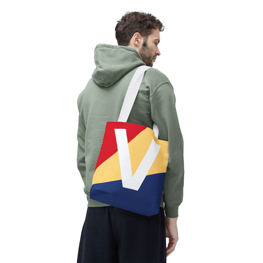 Monogram 'V' Colorblock Tote Bag — Personalized Initial V Shoulder Tote