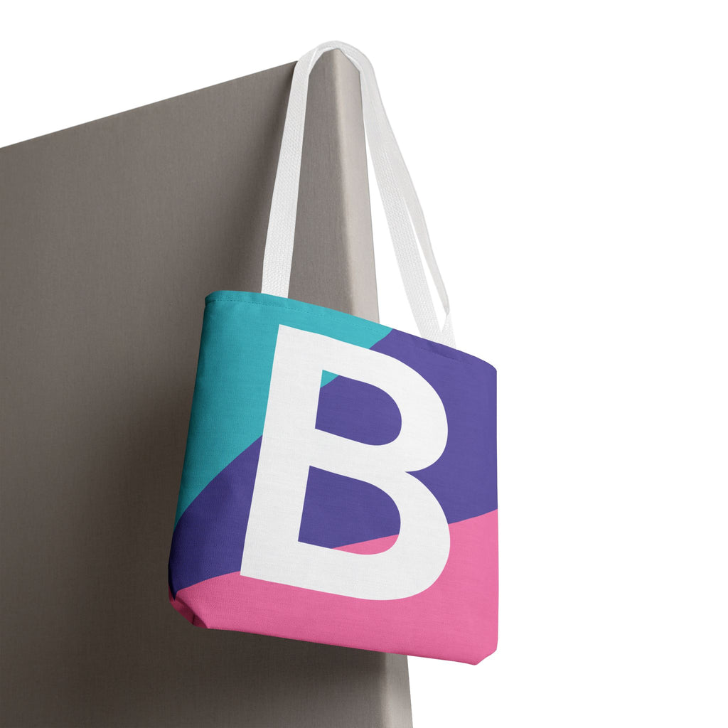 Monogram 'B' Colorblock Tote Bag — Personalized Initial B Shoulder Tote