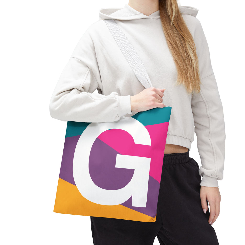 Monogram 'G' Colorblock Tote Bag — Personalized Initial G Shoulder Tote