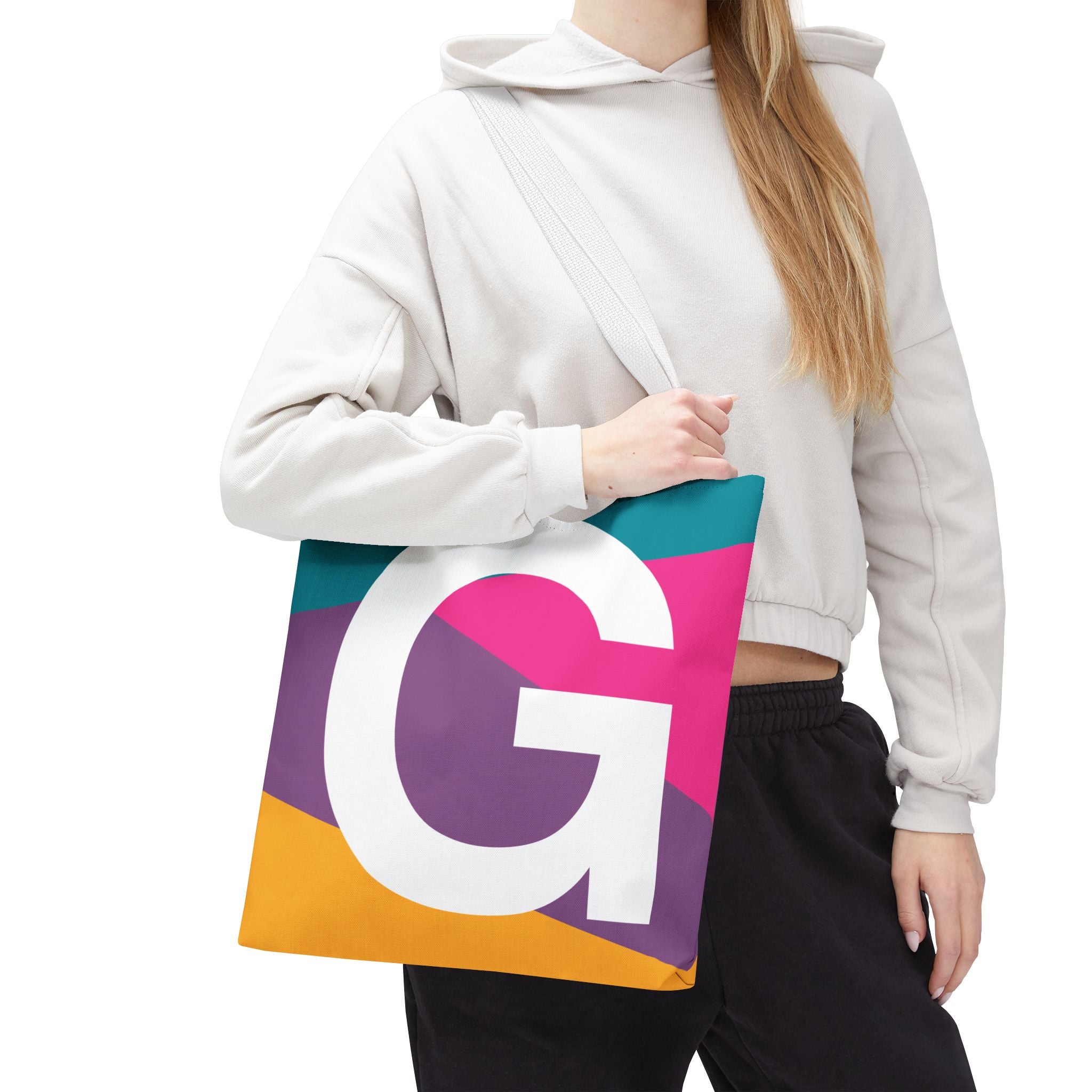 Monogram 'G' Colorblock Tote Bag — Personalized Initial G Shoulder Tote