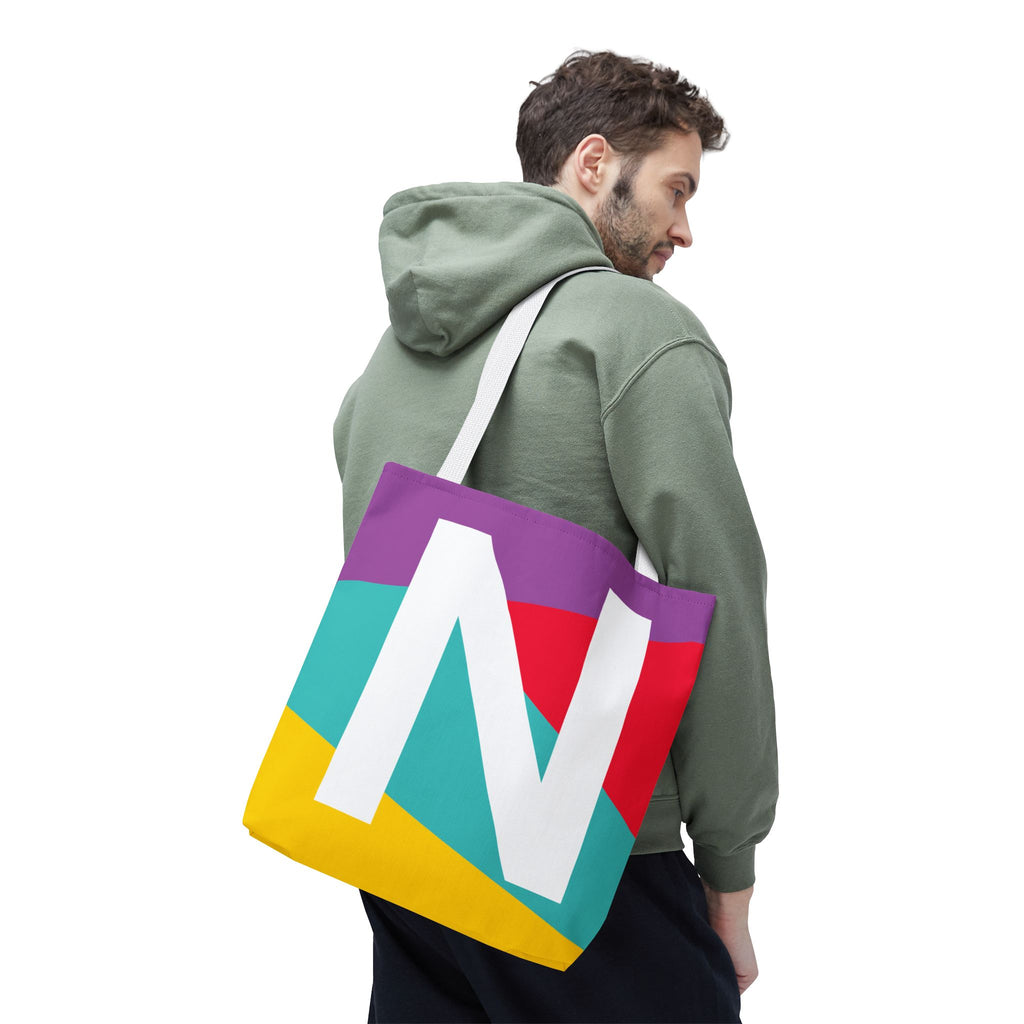 Monogram 'N' Colorblock Tote Bag — Personalized Initial N Shoulder Tote