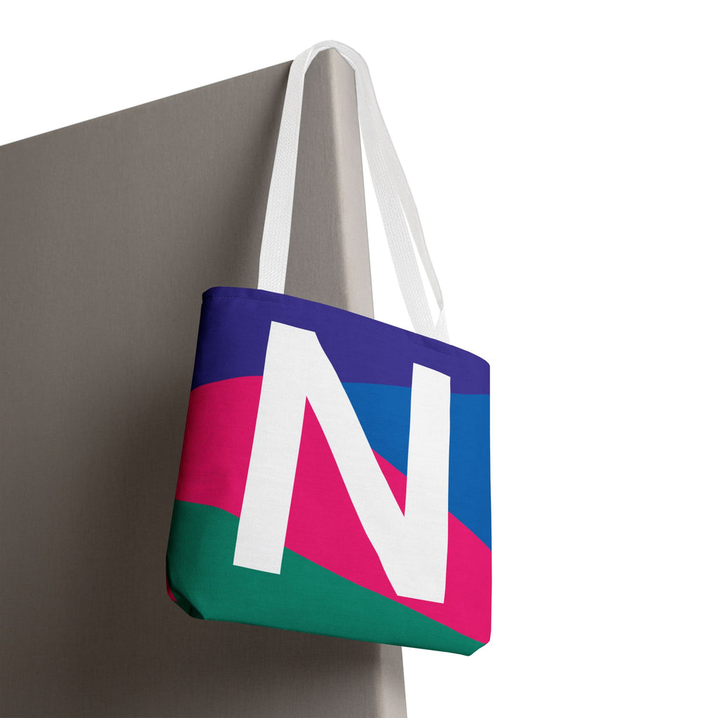 Monogram 'N' Colorblock Tote Bag — Personalized Initial N Shoulder Tote