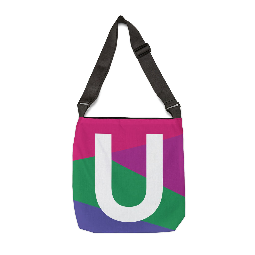 Initial Letter 'U' Colorblock Adjustable Tote Bag — Monogram Alphabet Shoulder Bag