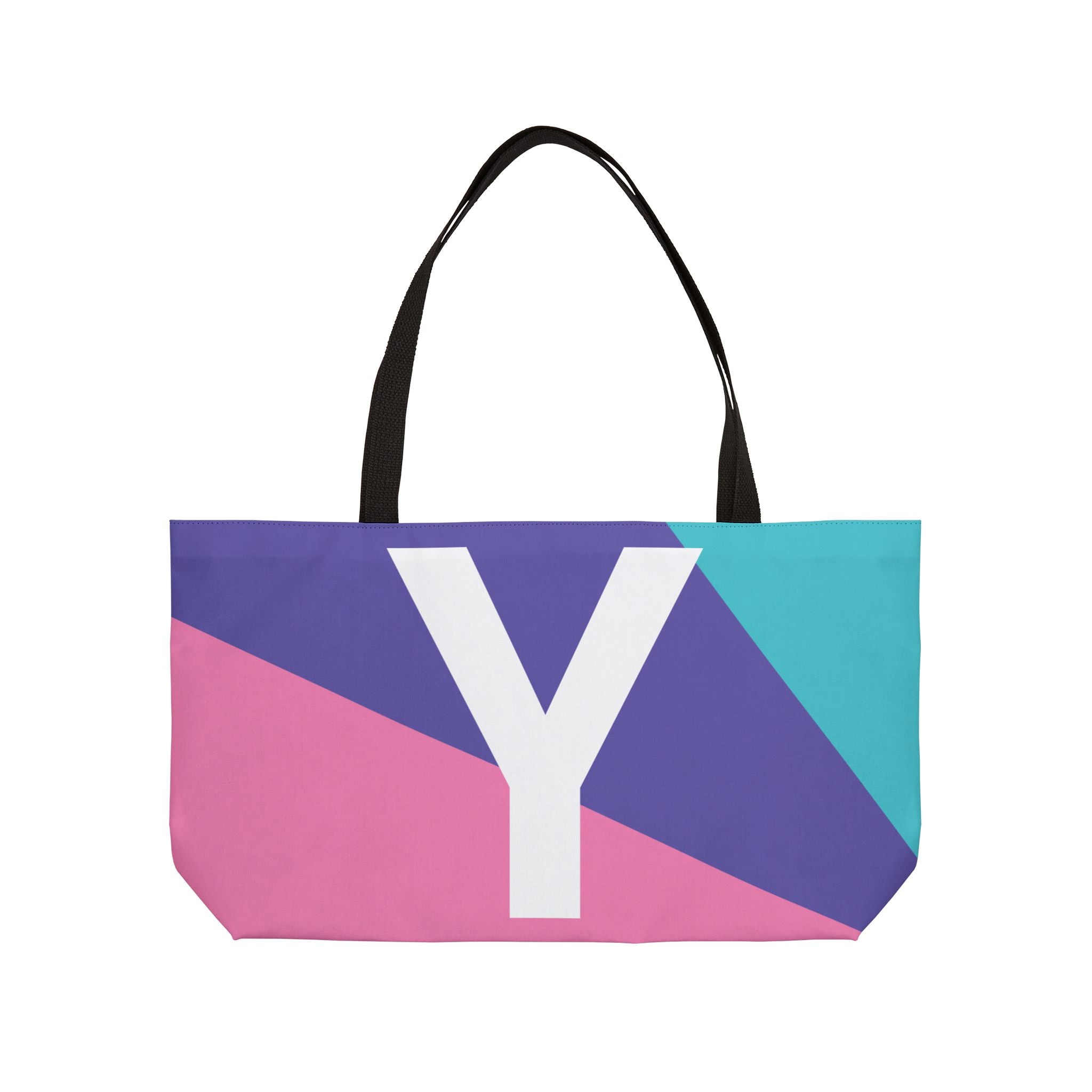 Personalized 'Y' Colorblock Tote Bag — Monogram Weekender Tote