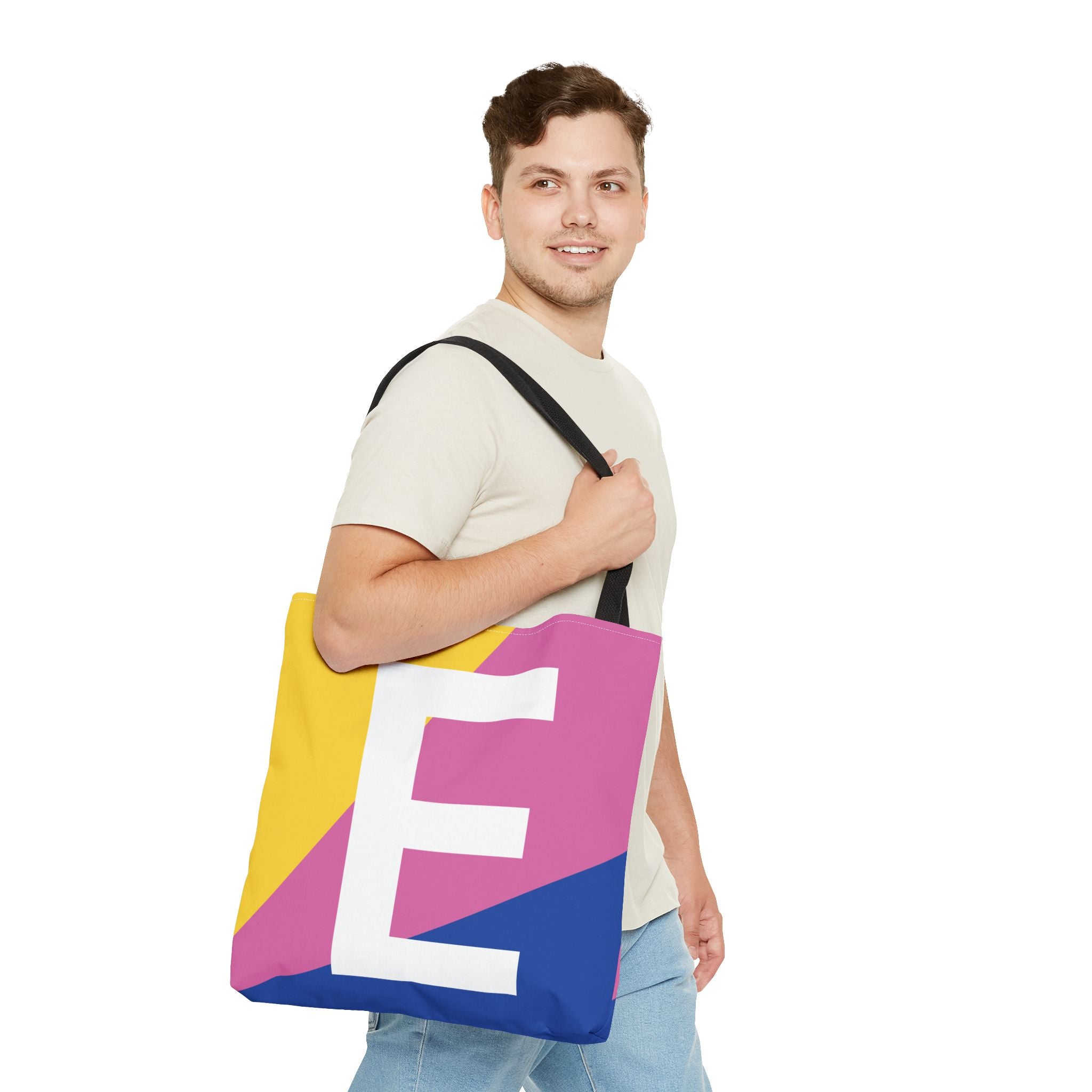 Monogram 'E' Colorblock Tote Bag — Personalized Initial E Shoulder Tote