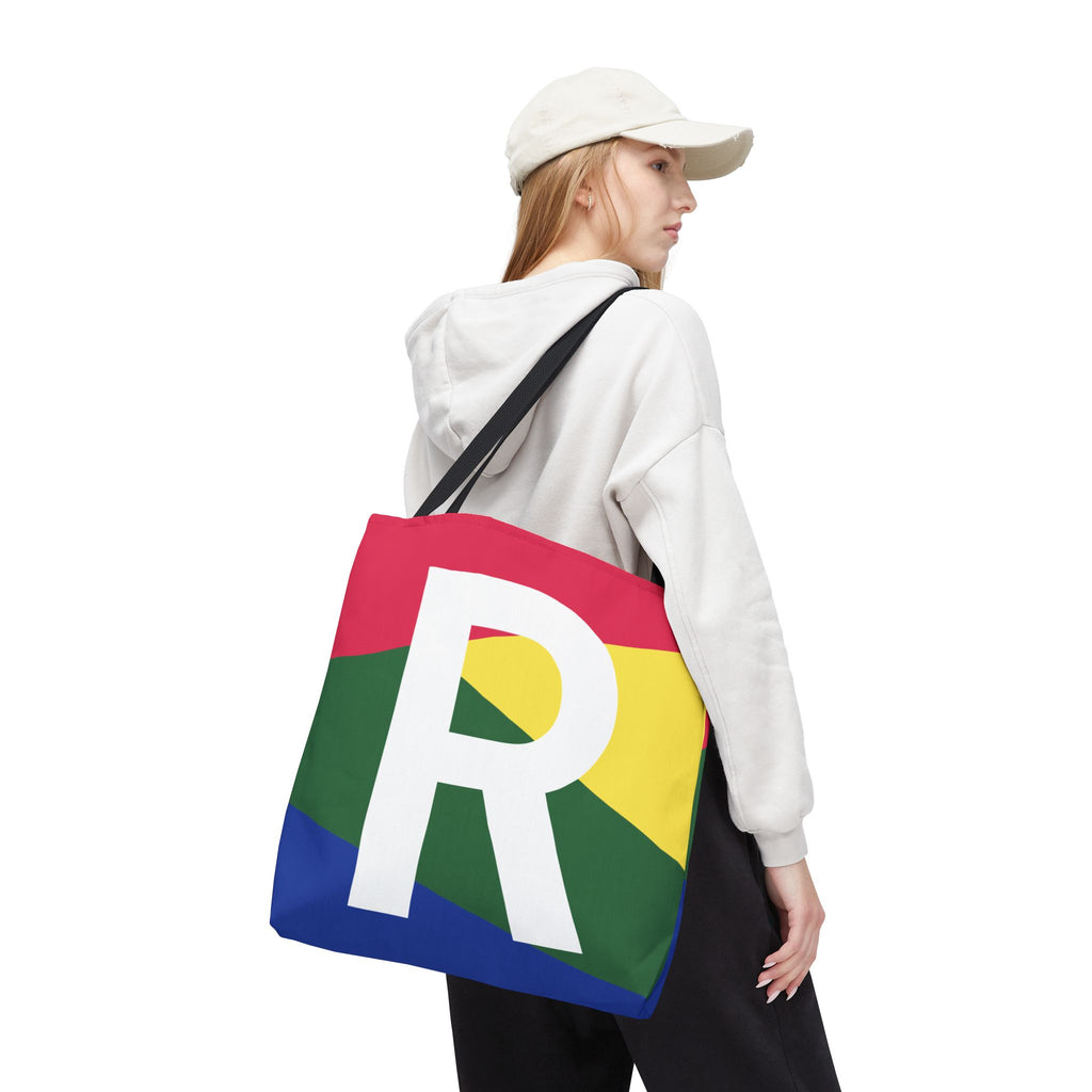 Monogram 'R' Colorblock Tote Bag — Personalized Initial R Shoulder Tote