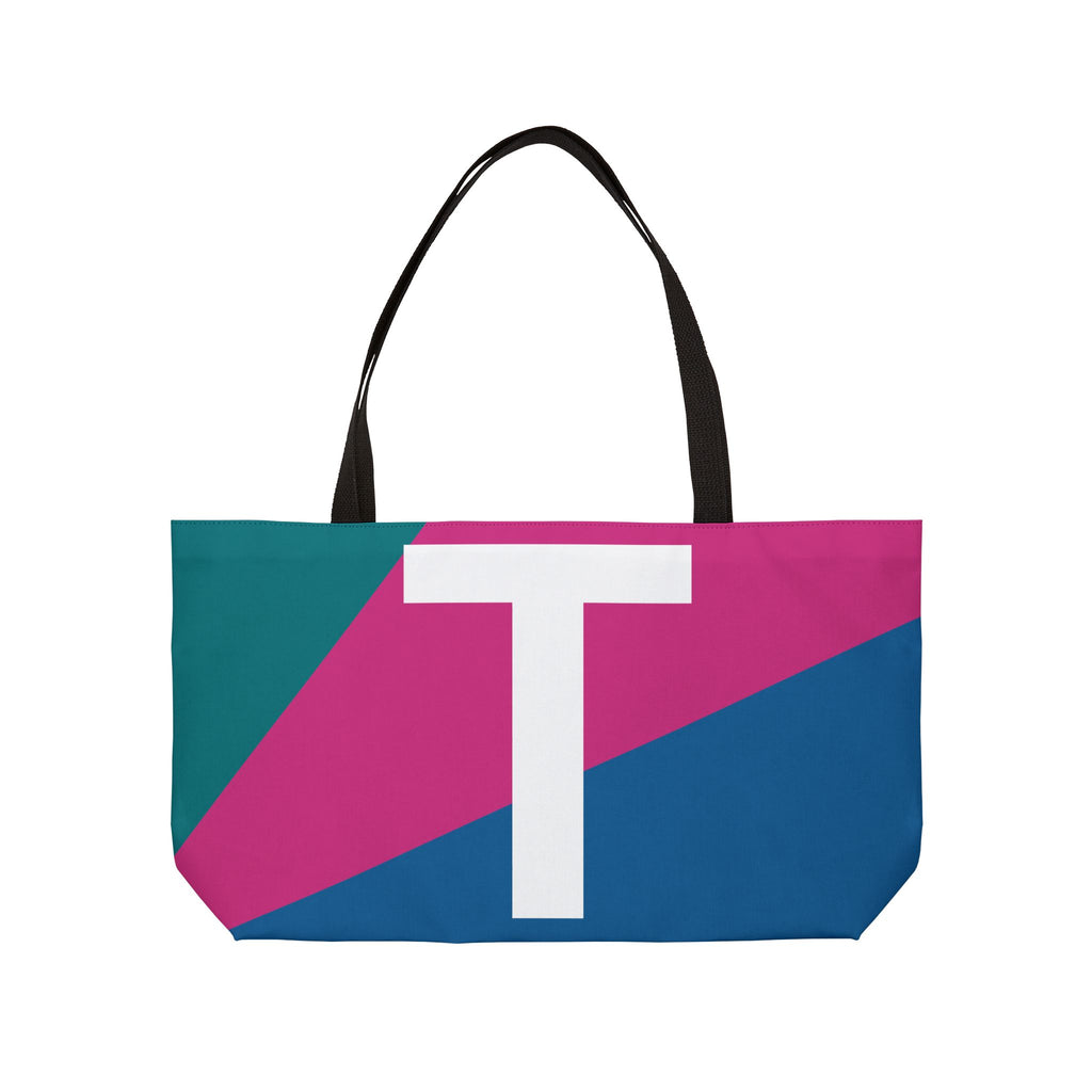 Personalized 'T' Colorblock Tote Bag — Monogram Weekender Tote