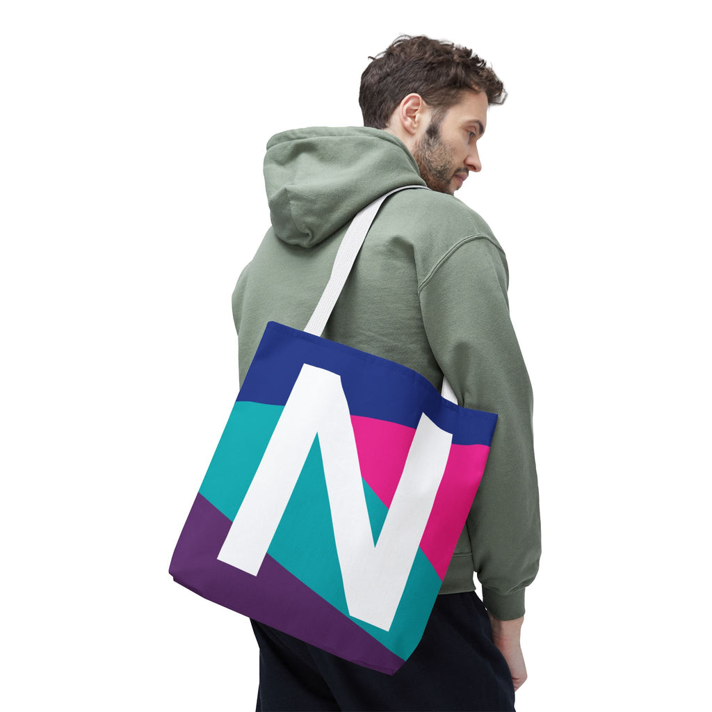 Monogram 'N' Colorblock Tote Bag — Personalized Initial N Shoulder Tote