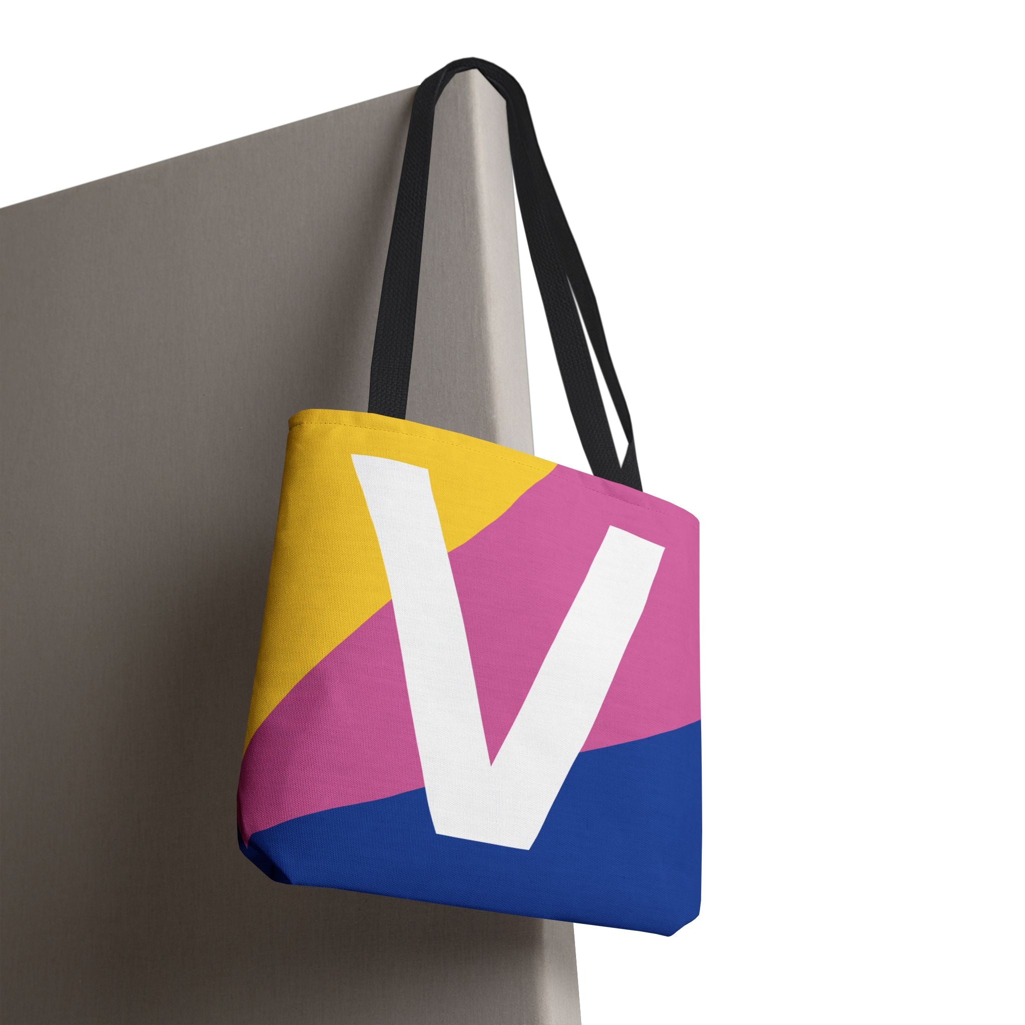 Monogram 'V' Colorblock Tote Bag — Personalized Initial V Shoulder Tote