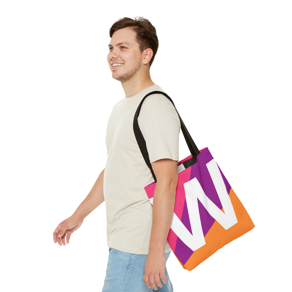 Monogram 'W' Colorblock Tote Bag — Personalized Initial W Shoulder Tote