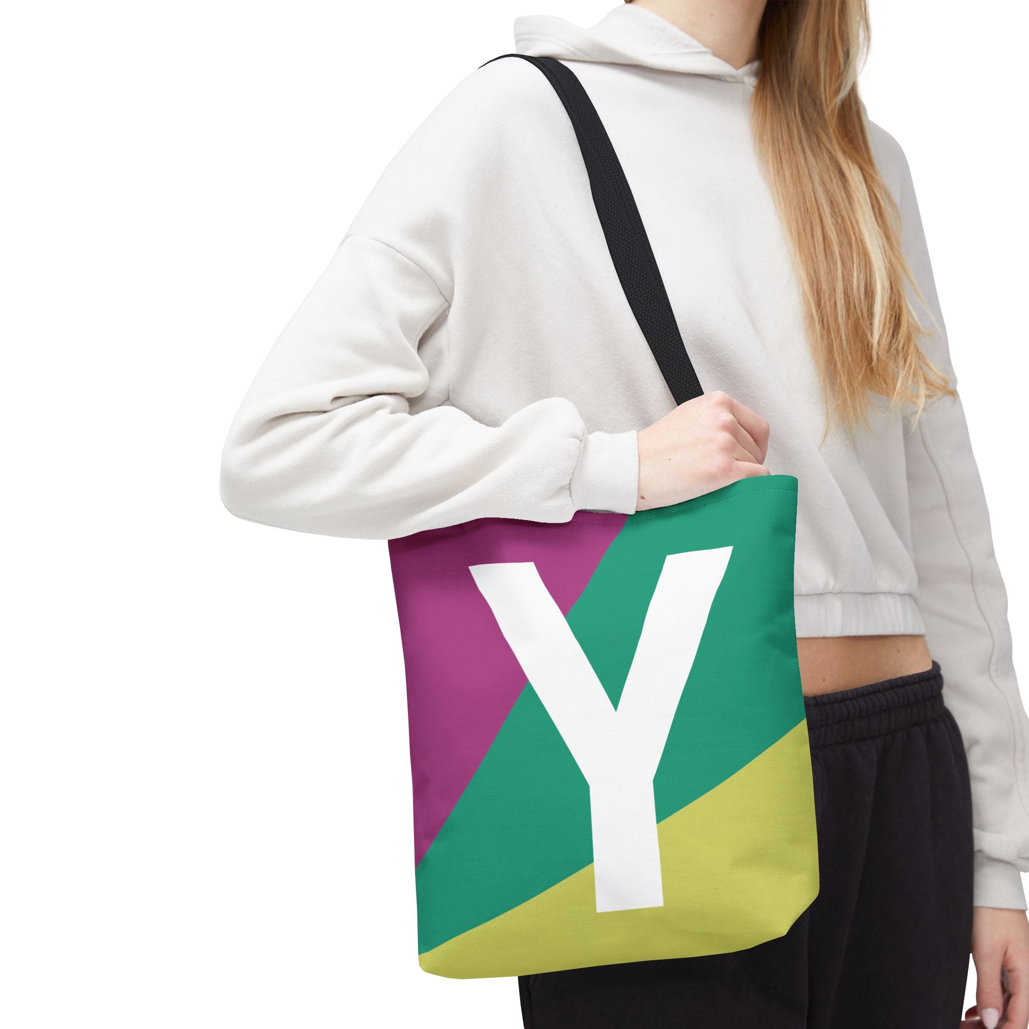 Monogram 'Y' Colorblock Tote Bag — Personalized Initial Y Shoulder Tote