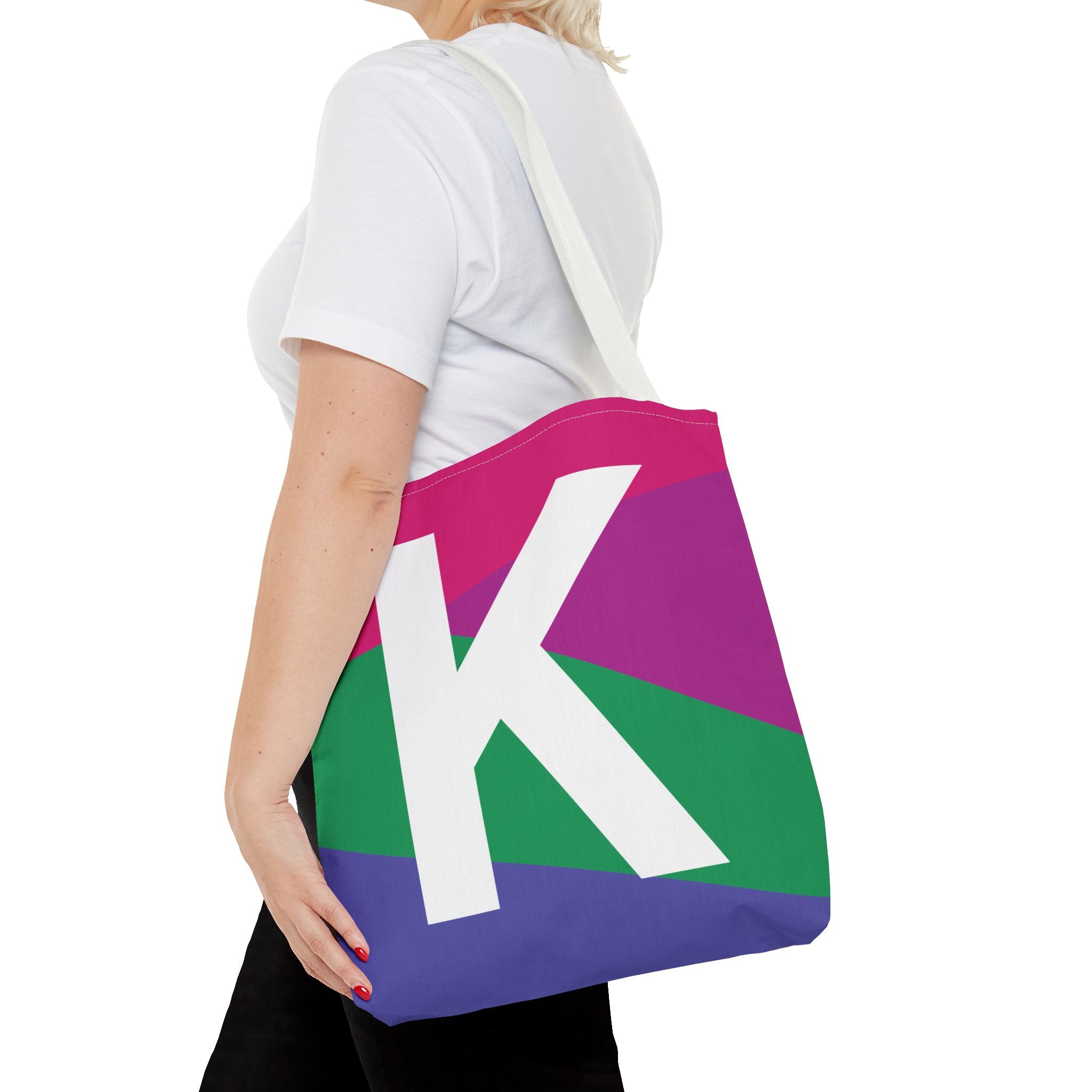 Monogram 'K' Colorblock Tote Bag — Personalized Initial K Shoulder Tote