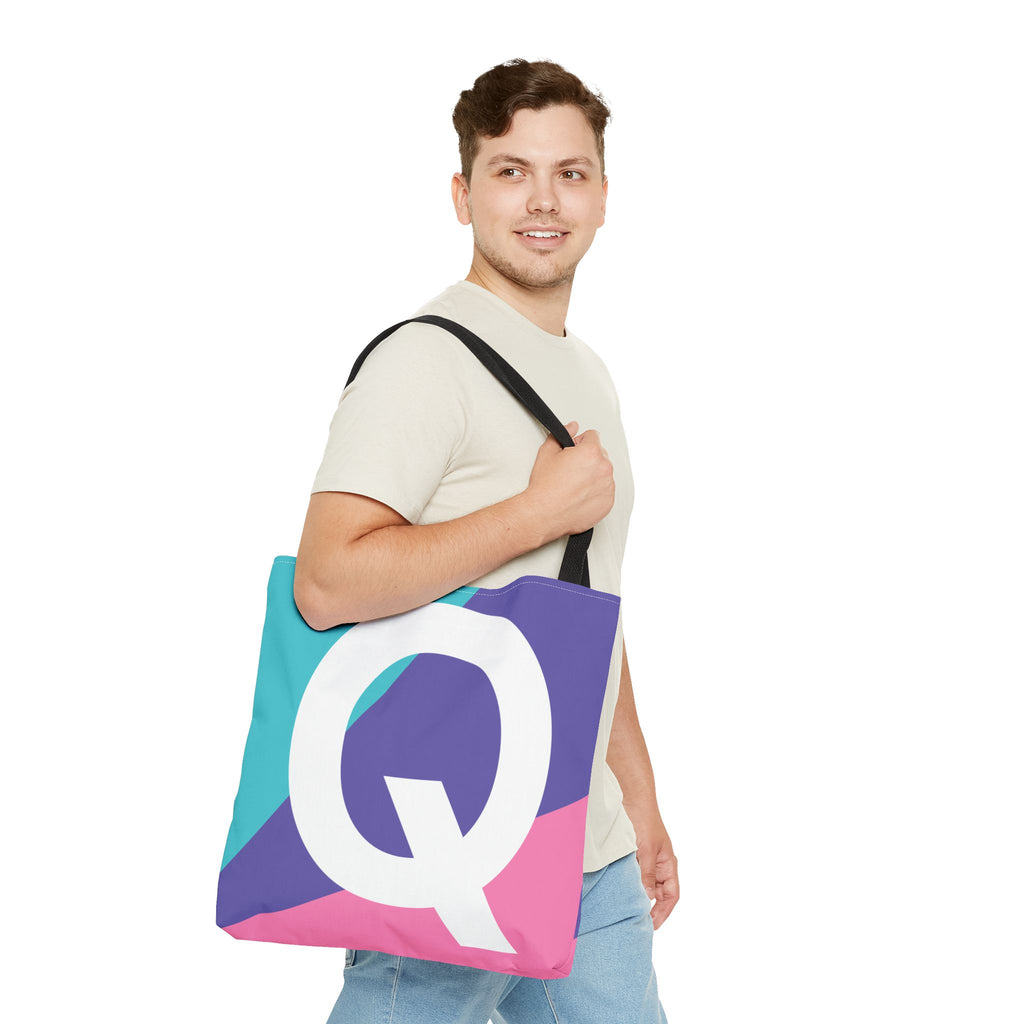 Monogram 'Q' Colorblock Tote Bag — Personalized Initial Q Shoulder Tote