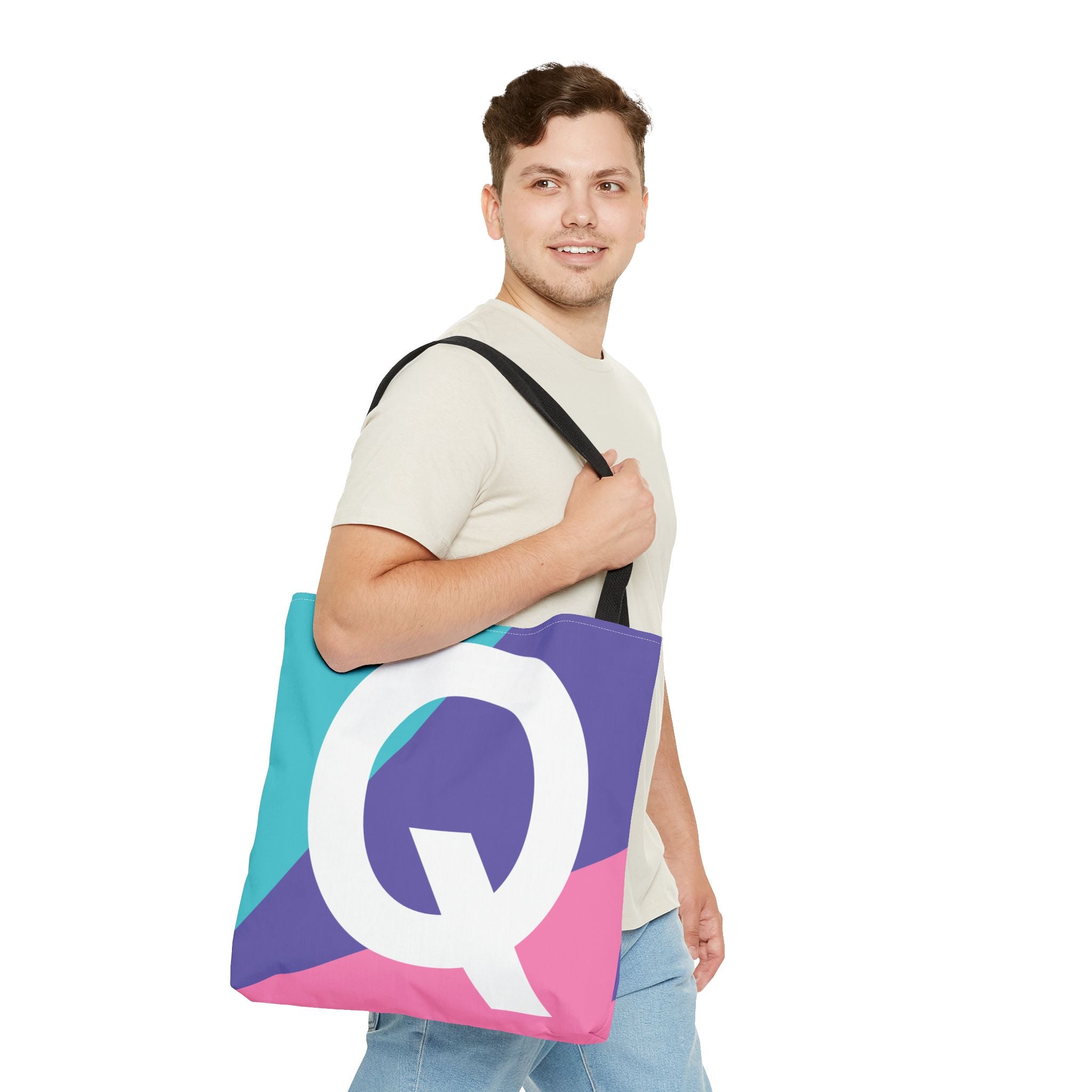 Monogram 'Q' Colorblock Tote Bag — Personalized Initial Q Shoulder Tote