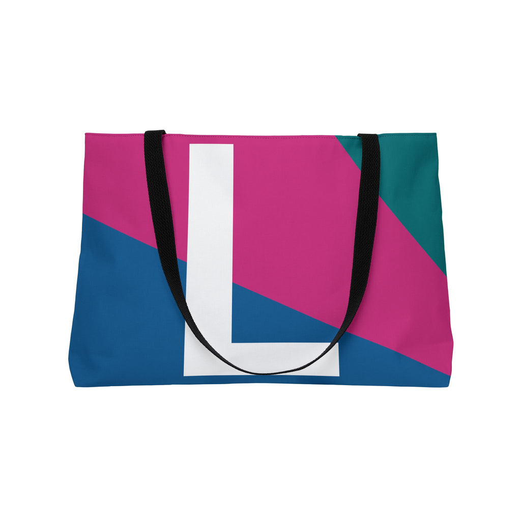 Personalized 'L' Colorblock Tote Bag — Monogram Weekender Tote