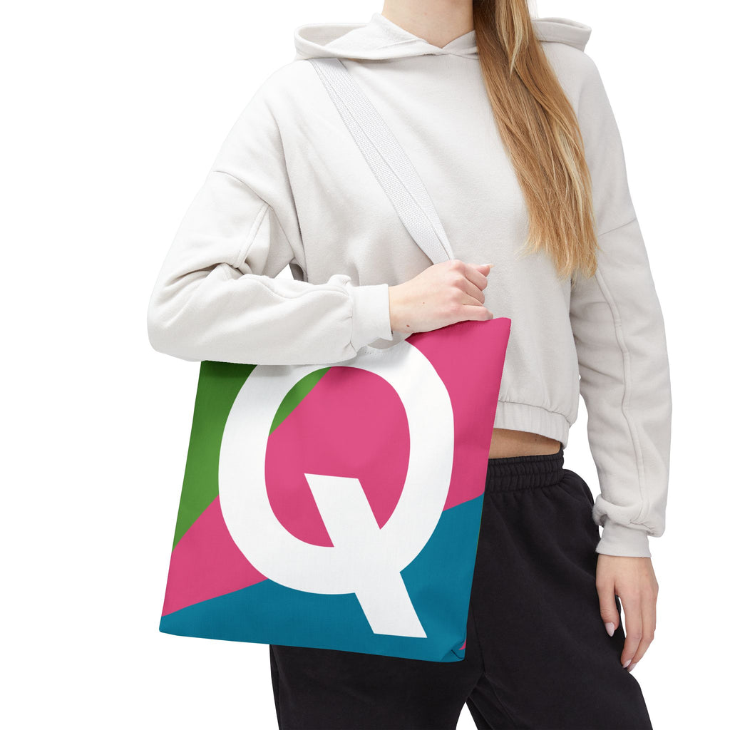 Monogram 'Q' Colorblock Tote Bag — Personalized Initial Q Shoulder Tote