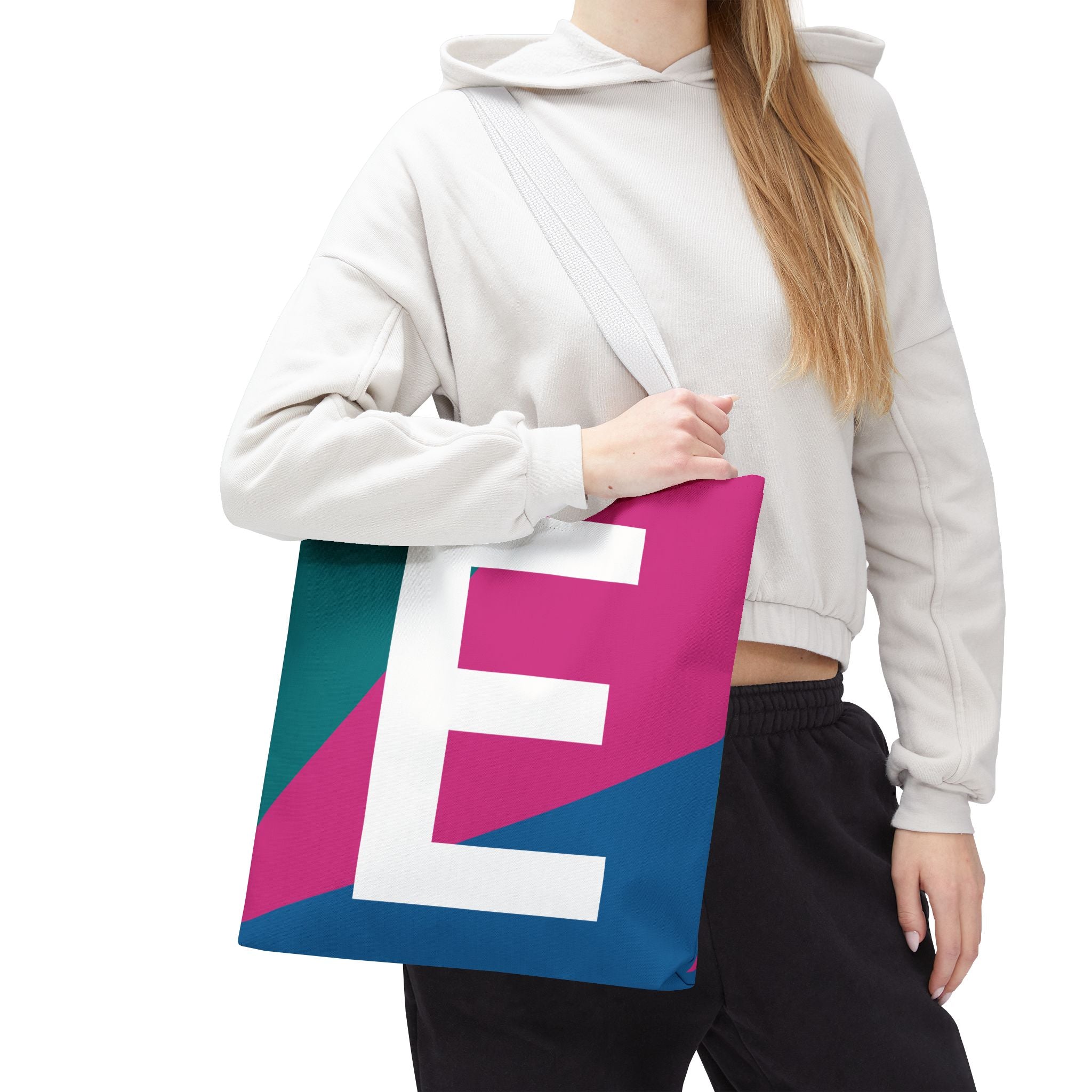 Monogram 'E' Colorblock Tote Bag — Personalized Initial E Shoulder Tote