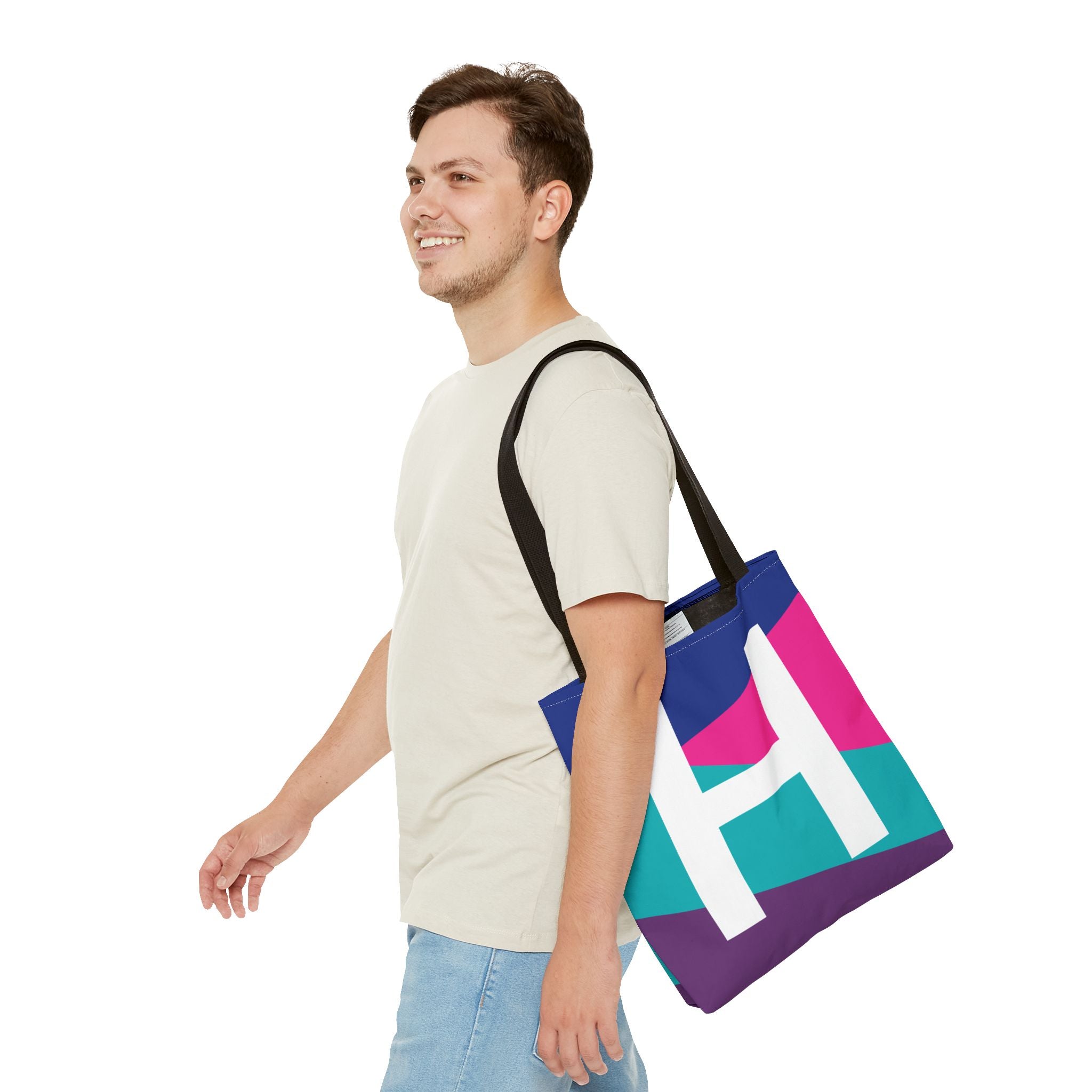 Monogram 'H' Colorblock Tote Bag — Personalized Initial H Shoulder Tote