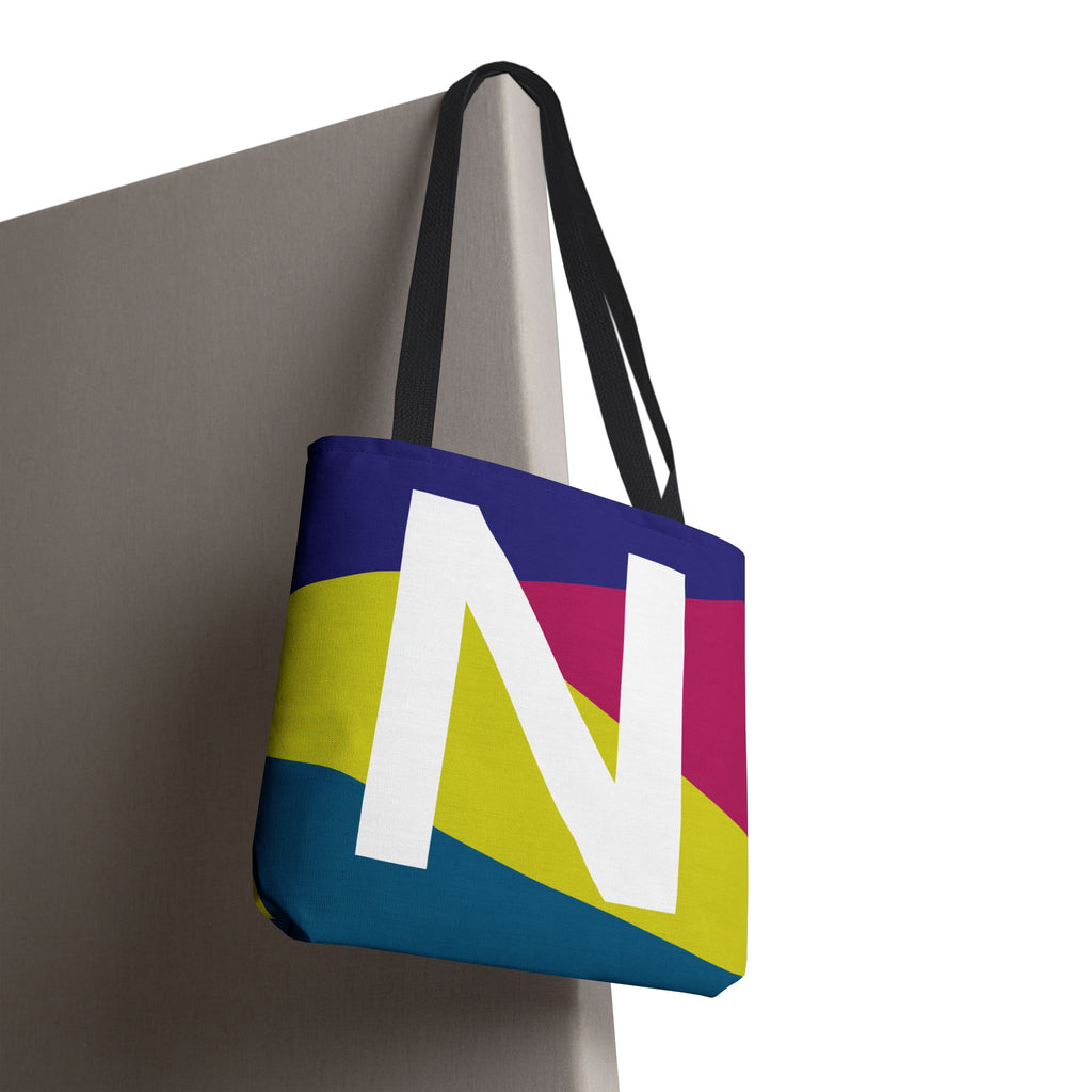 Monogram 'N' Colorblock Tote Bag — Personalized Initial N Shoulder Tote