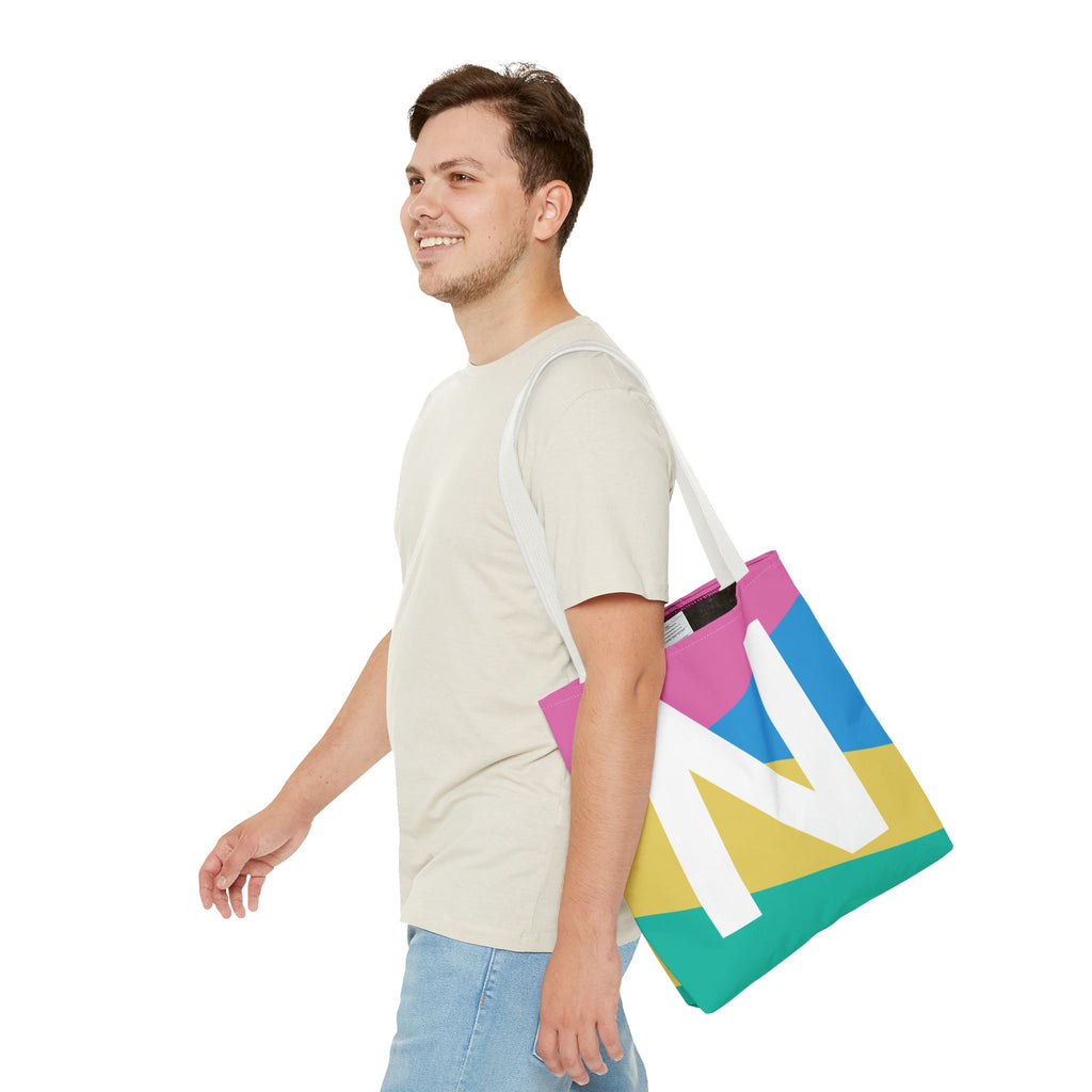 Monogram 'N' Colorblock Tote Bag — Personalized Initial N Shoulder Tote