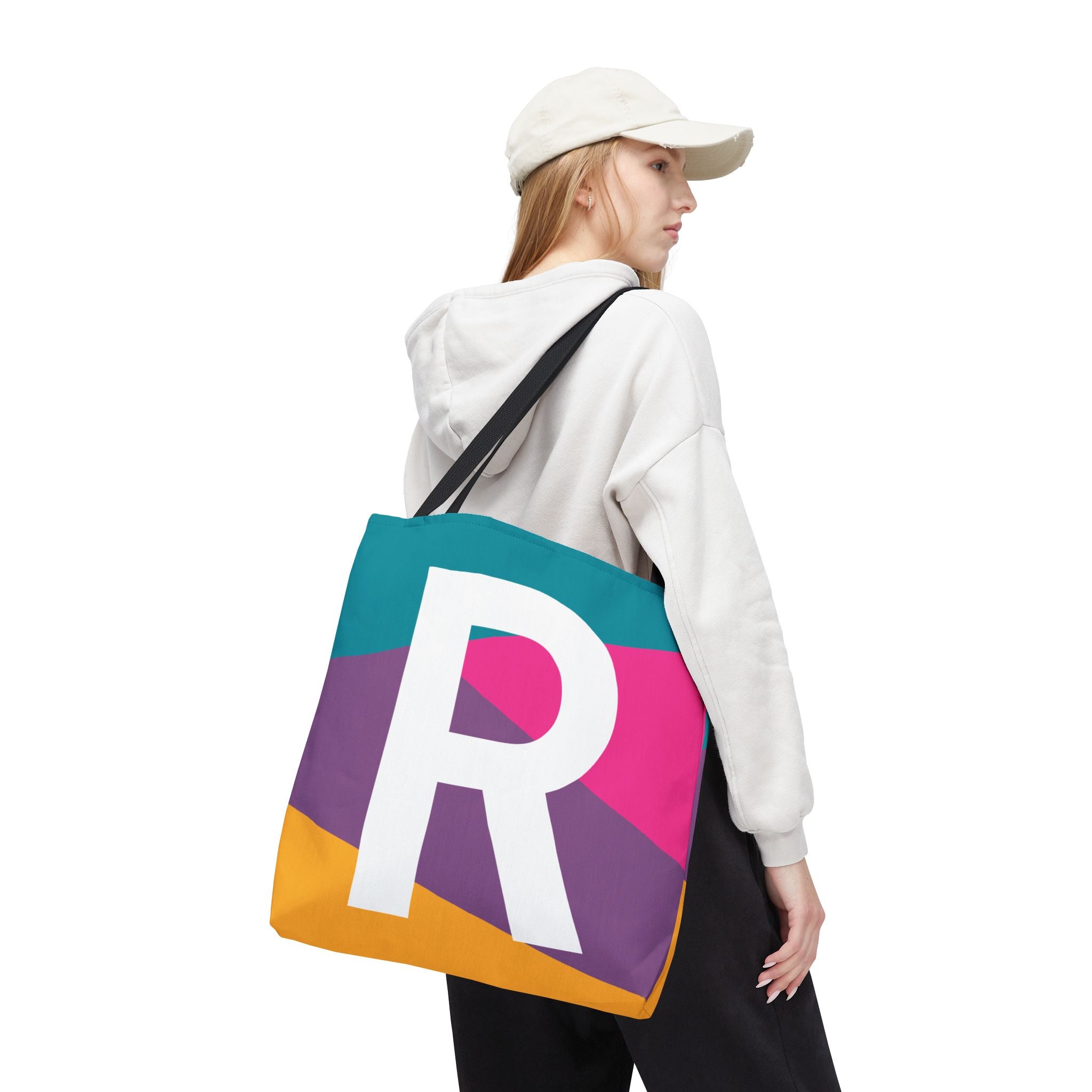 Monogram 'R' Colorblock Tote Bag — Personalized Initial R Shoulder Tote