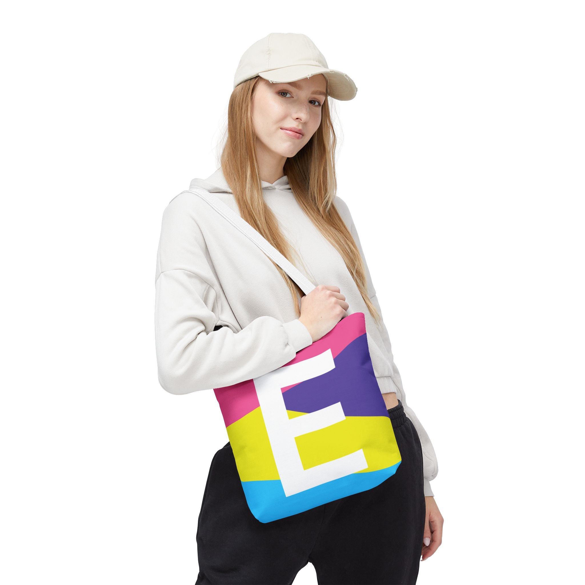Monogram 'E' Colorblock Tote Bag — Personalized Initial E Shoulder Tote