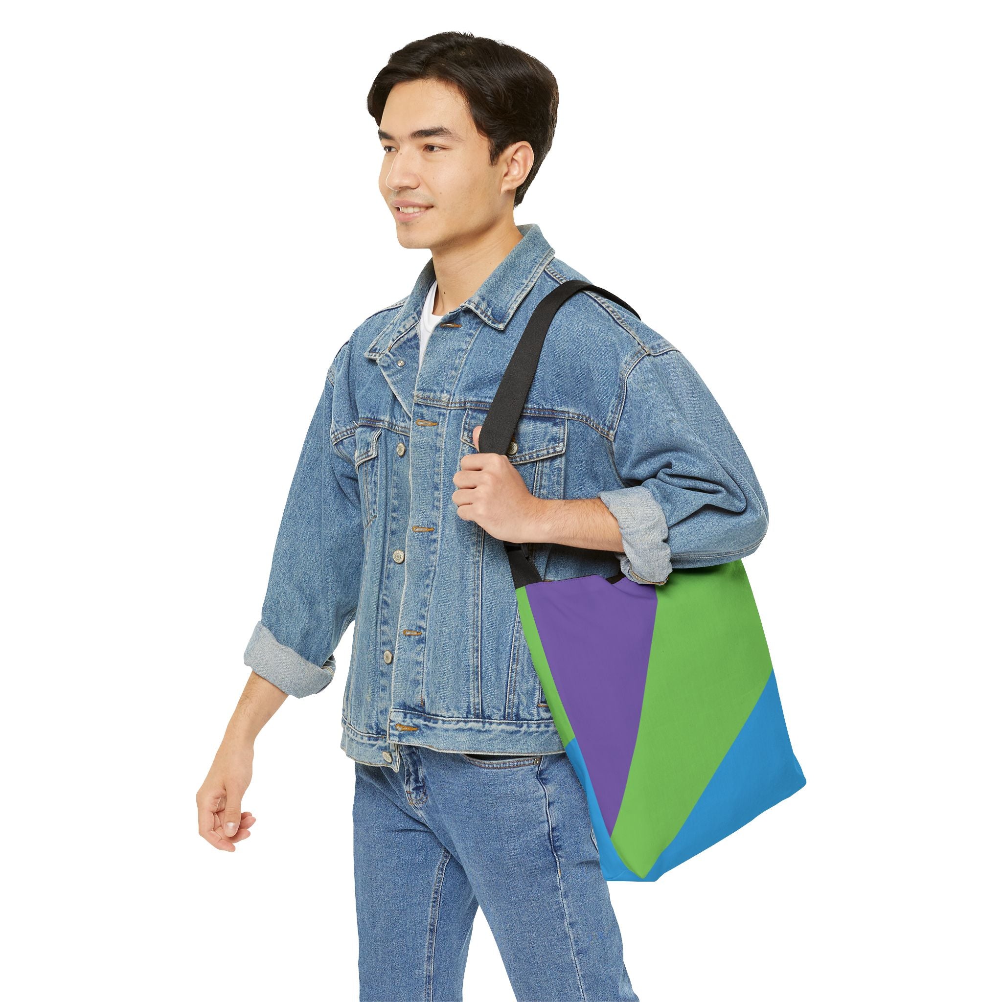 Colorblock Geometric Tote Bag — Adjustable Strap, Bright Abstract Pattern