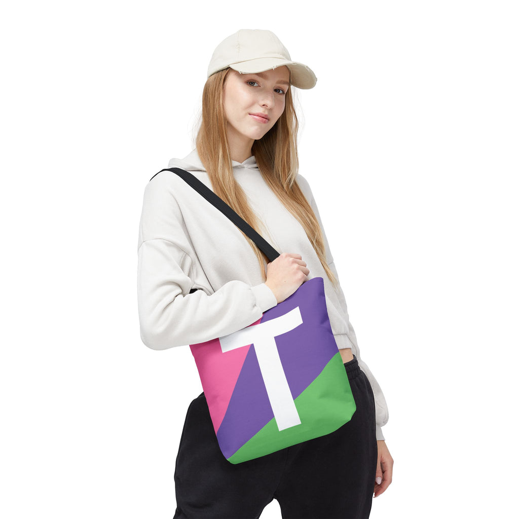 Monogram 'T' Colorblock Tote Bag — Personalized Initial T Shoulder Tote