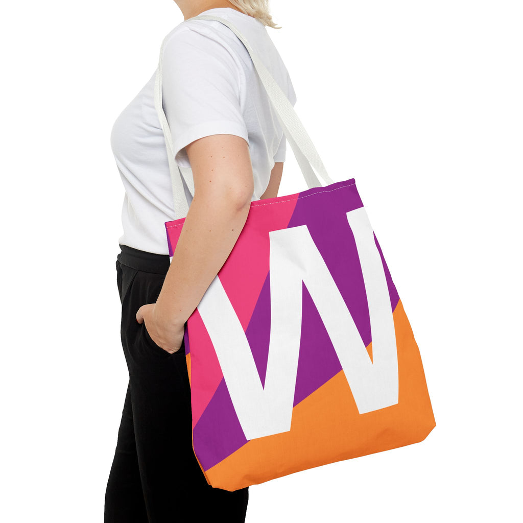 Monogram 'W' Colorblock Tote Bag — Personalized Initial W Shoulder Tote