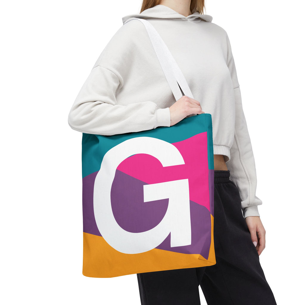 Monogram 'G' Colorblock Tote Bag — Personalized Initial G Shoulder Tote