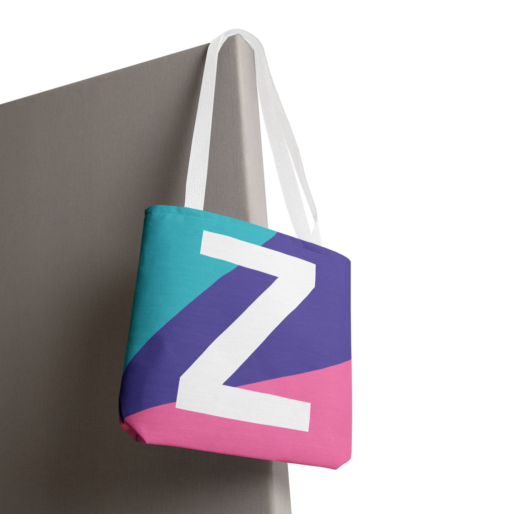 Monogram 'Z' Colorblock Tote Bag — Personalized Initial Z Shoulder Tote