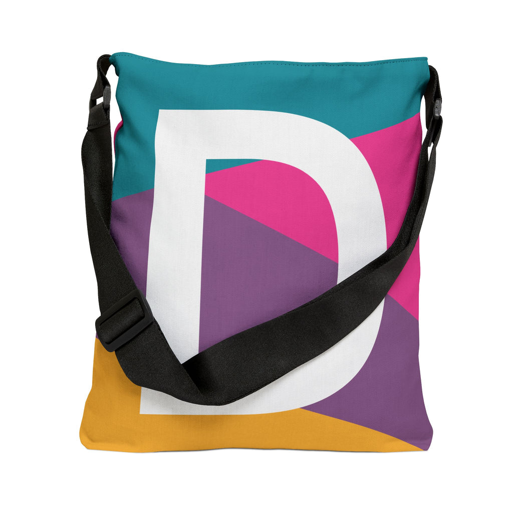 Initial Letter 'D' Colorblock Adjustable Tote Bag — Monogram Alphabet Shoulder Bag