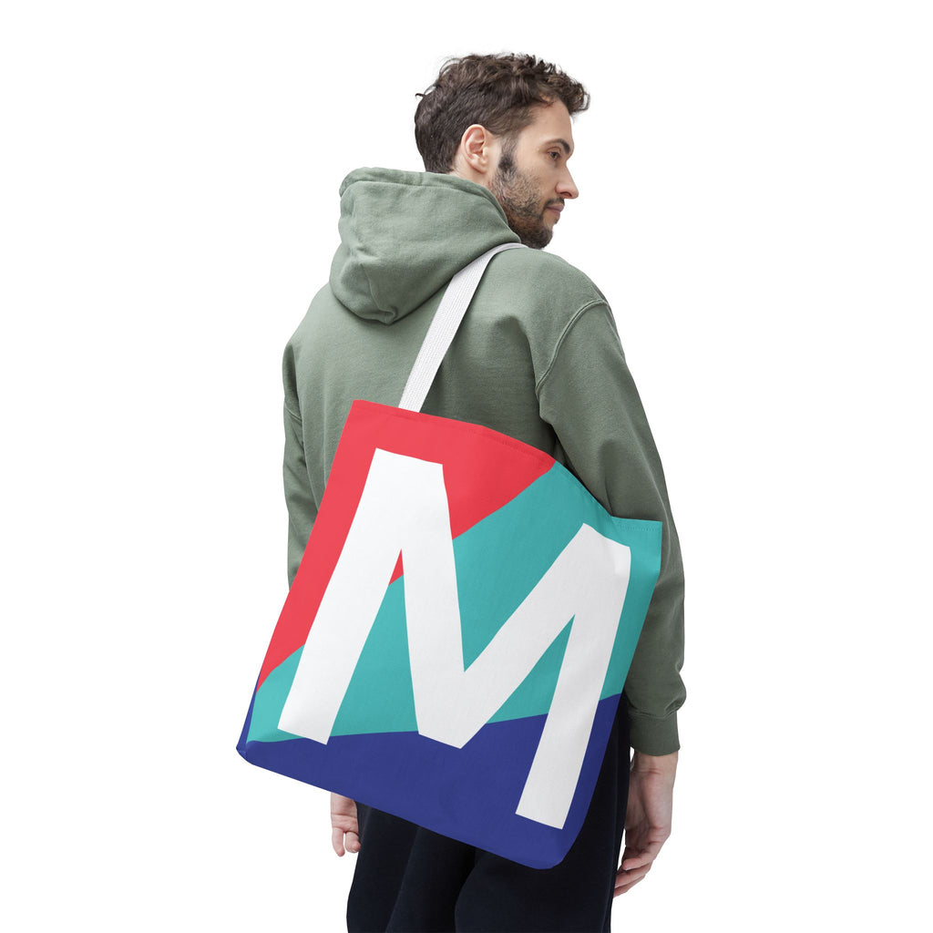 Monogram 'M' Colorblock Tote Bag — Personalized Initial M Shoulder Tote
