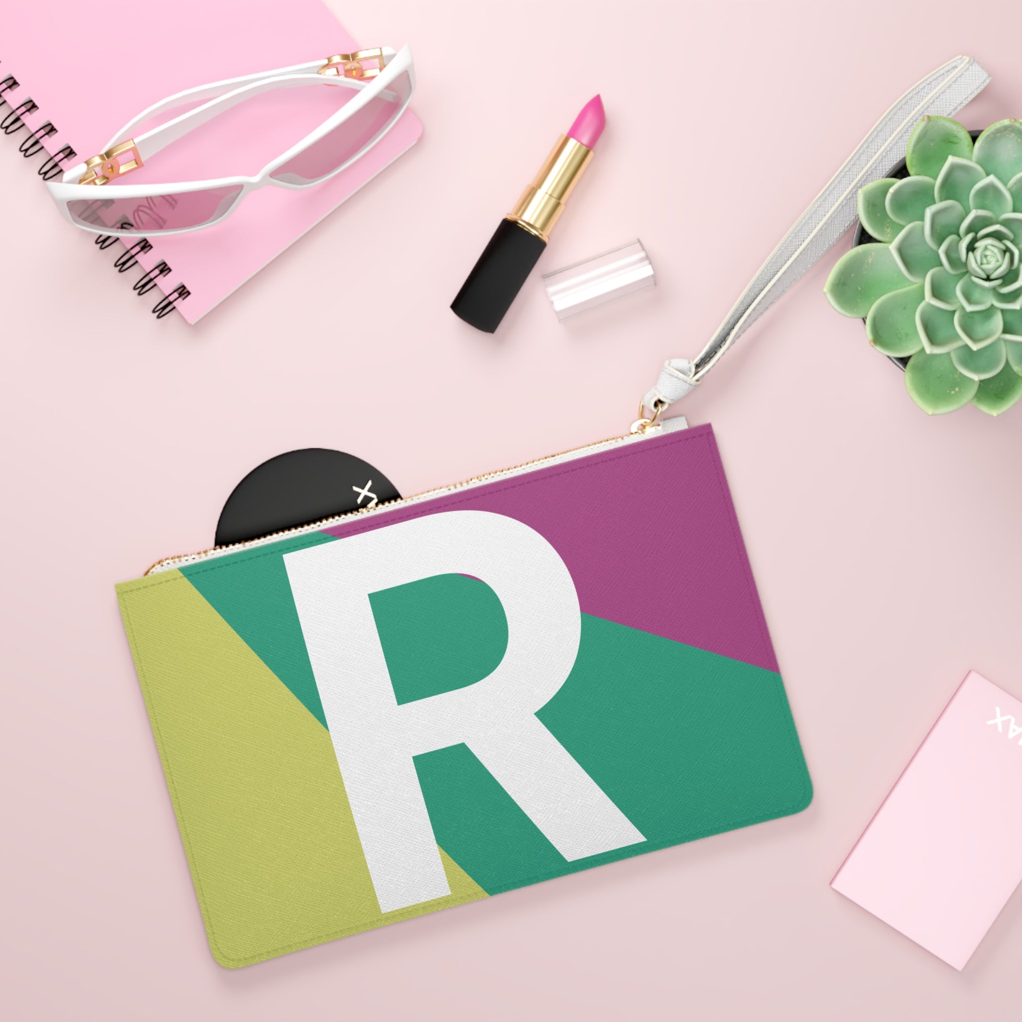 Monogram 'R' Colorblock Clutch Bag — Bold Geometric Wristlet for Everyday & Gifts