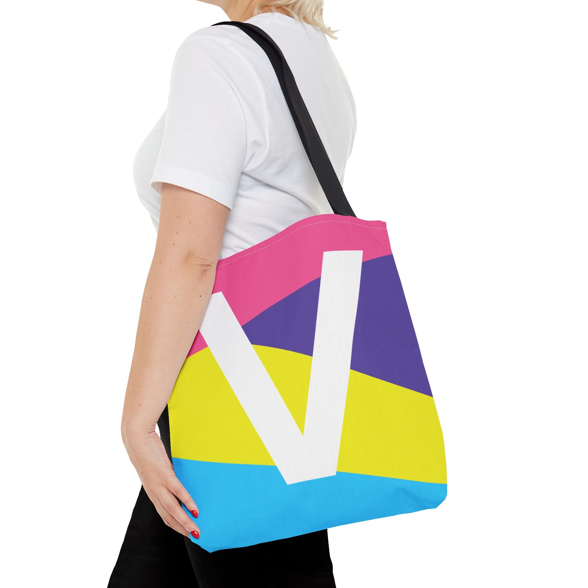 Monogram 'V' Colorblock Tote Bag — Personalized Initial V Shoulder Tote
