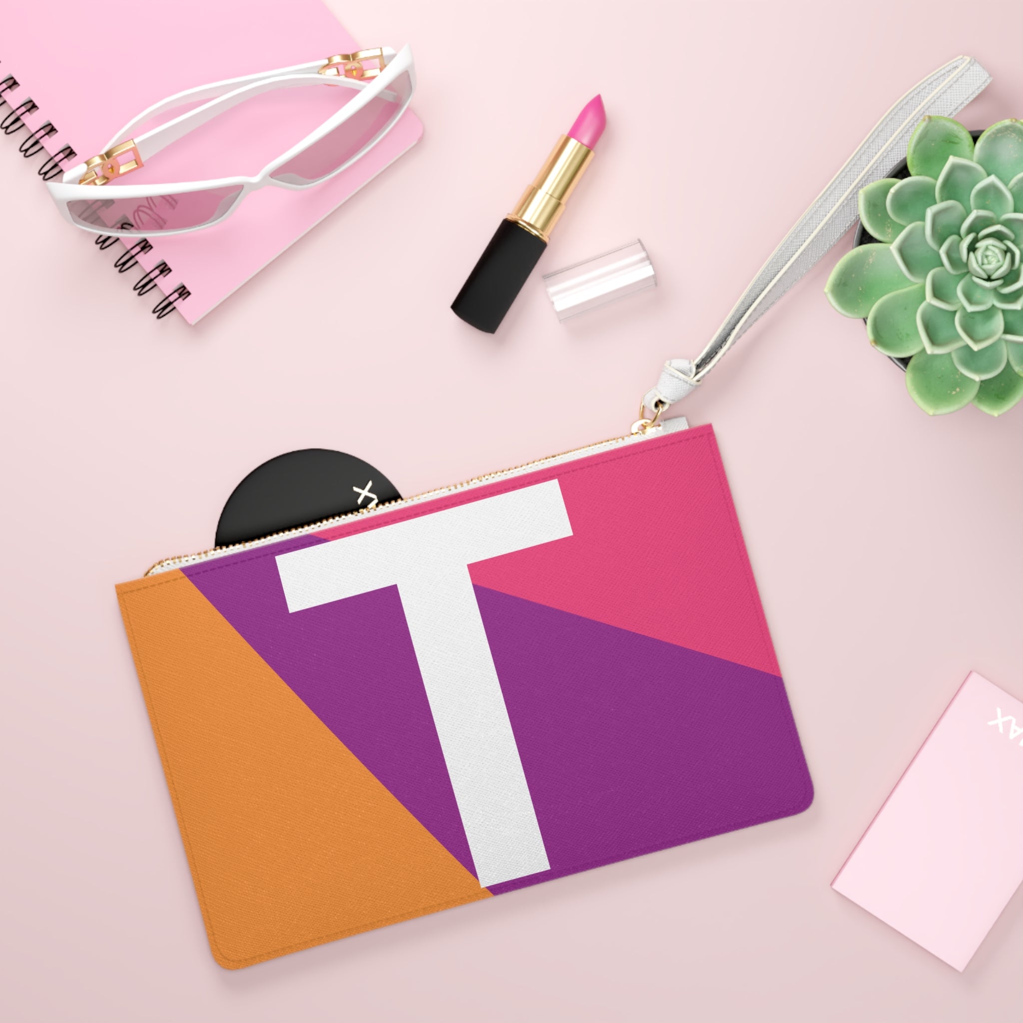 Monogram 'T' Colorblock Clutch Bag — Bold Geometric Wristlet for Everyday & Gifts