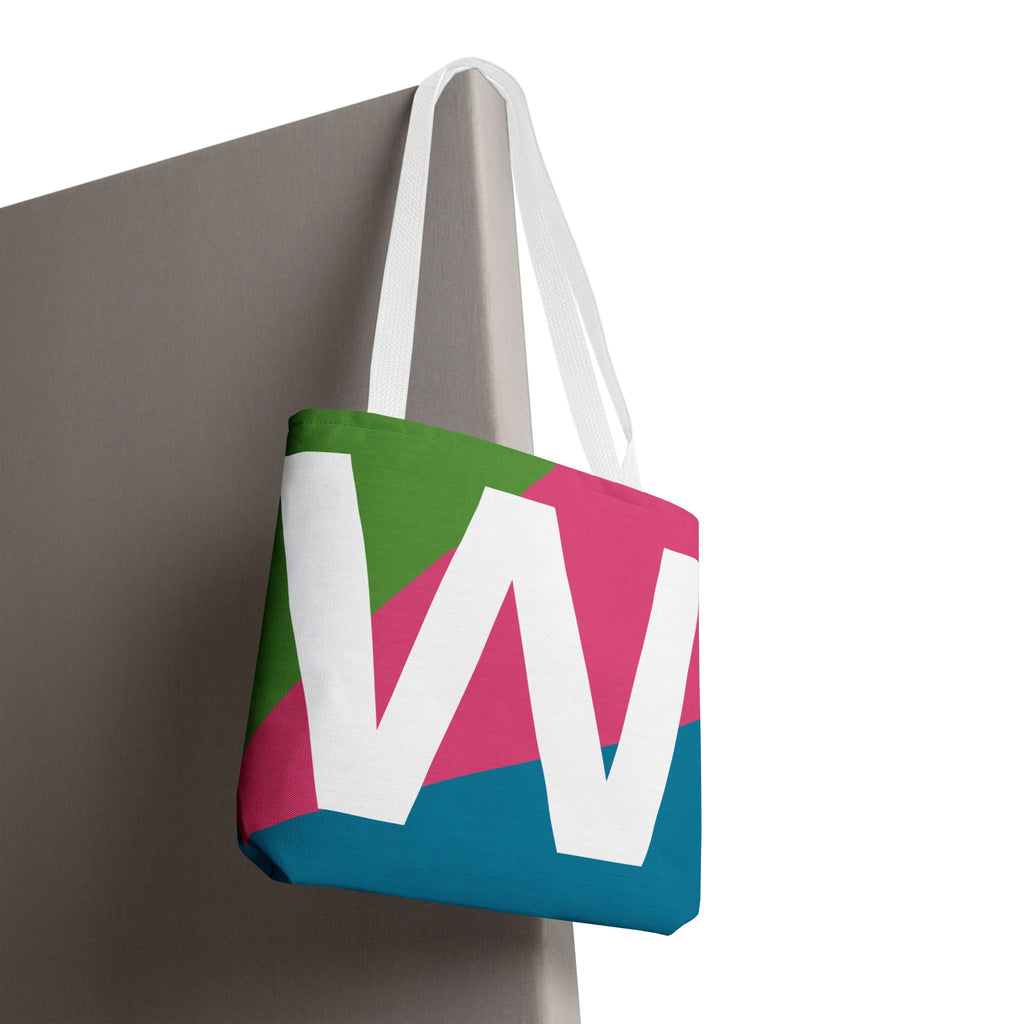 Monogram 'W' Colorblock Tote Bag — Personalized Initial W Shoulder Tote