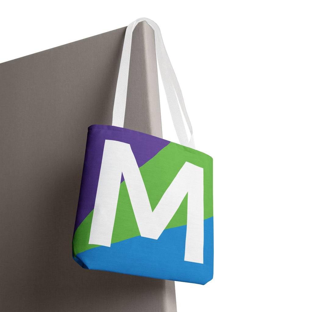 Monogram 'M' Colorblock Tote Bag — Personalized Initial M Shoulder Tote