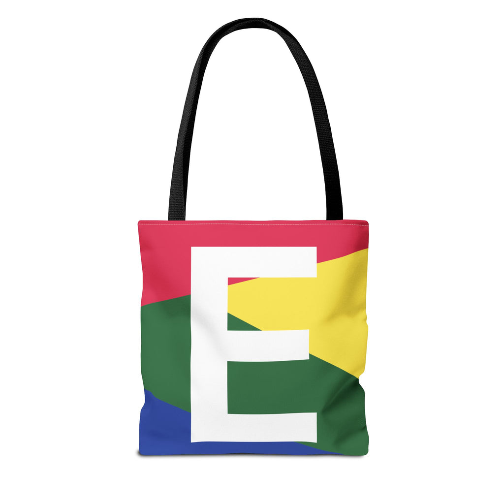 Monogram 'E' Colorblock Tote Bag — Personalized Initial E Shoulder Tote