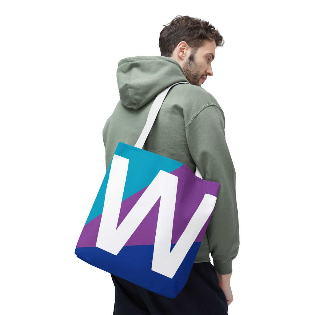 Monogram 'W' Colorblock Tote Bag — Personalized Initial W Shoulder Tote